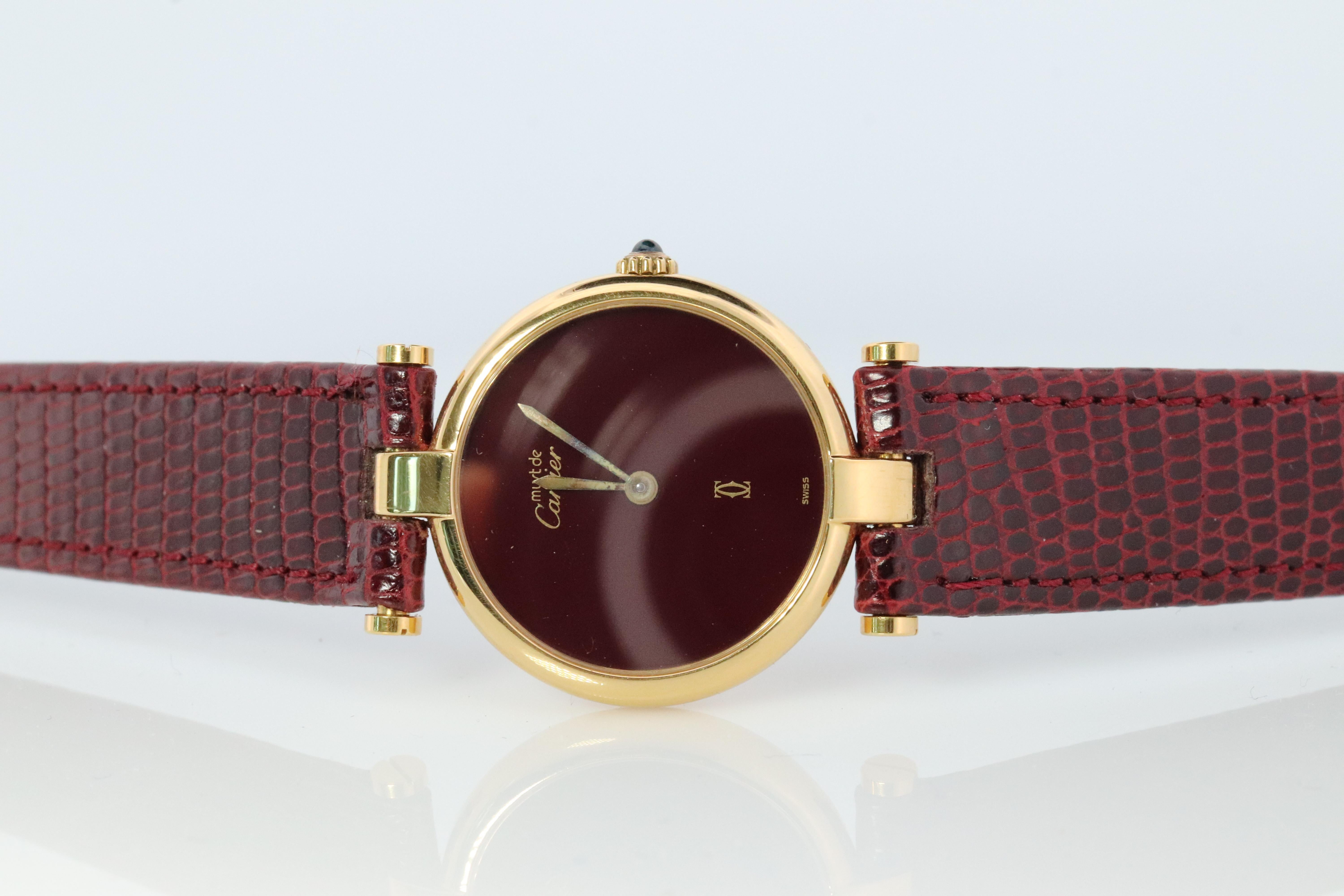 Genuine Cartier-Uhr. Must de Cartier Vendome Rundes Argent Vermeil Rotes Gesicht 4