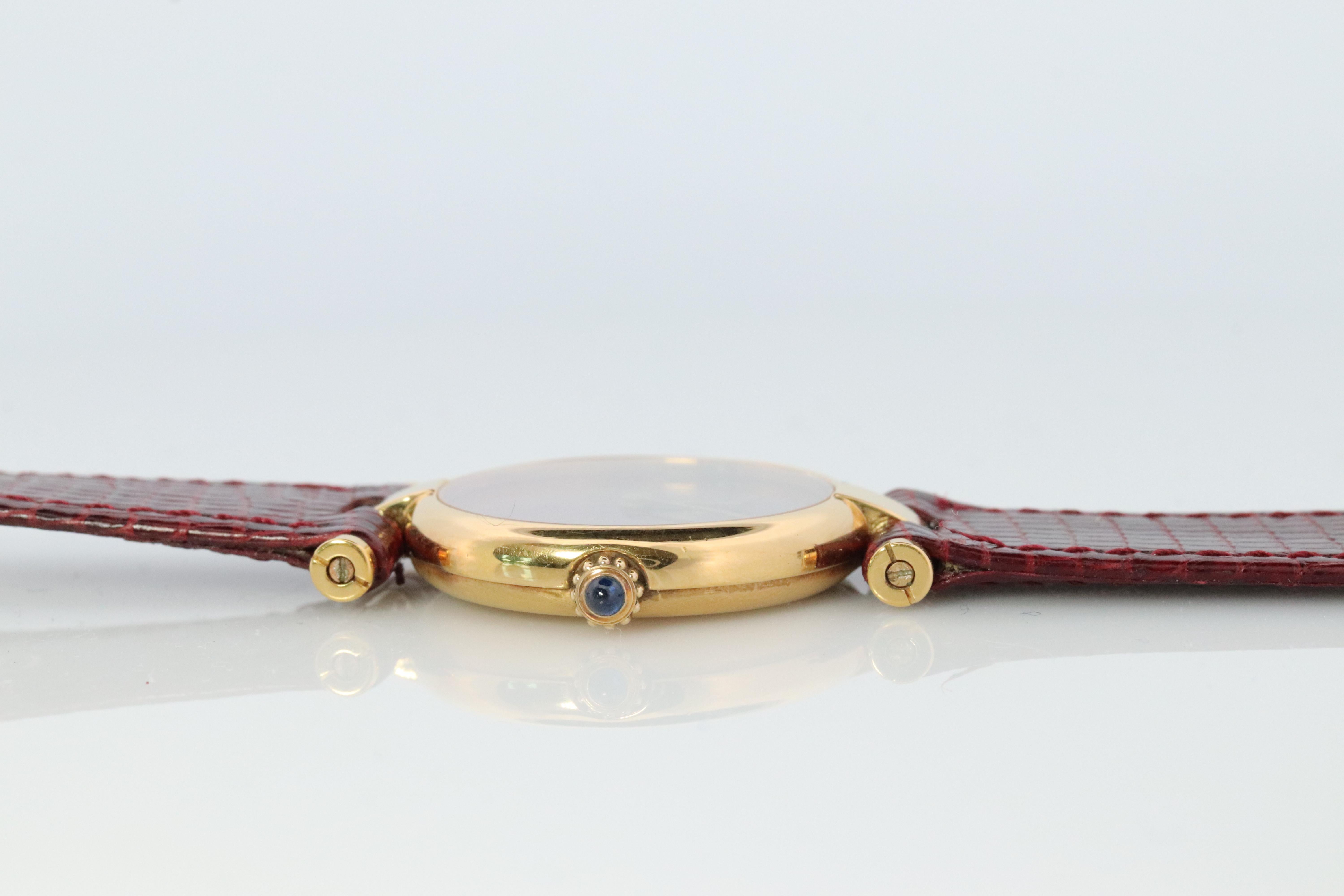 Genuine Cartier-Uhr. Must de Cartier Vendome Rundes Argent Vermeil Rotes Gesicht Damen