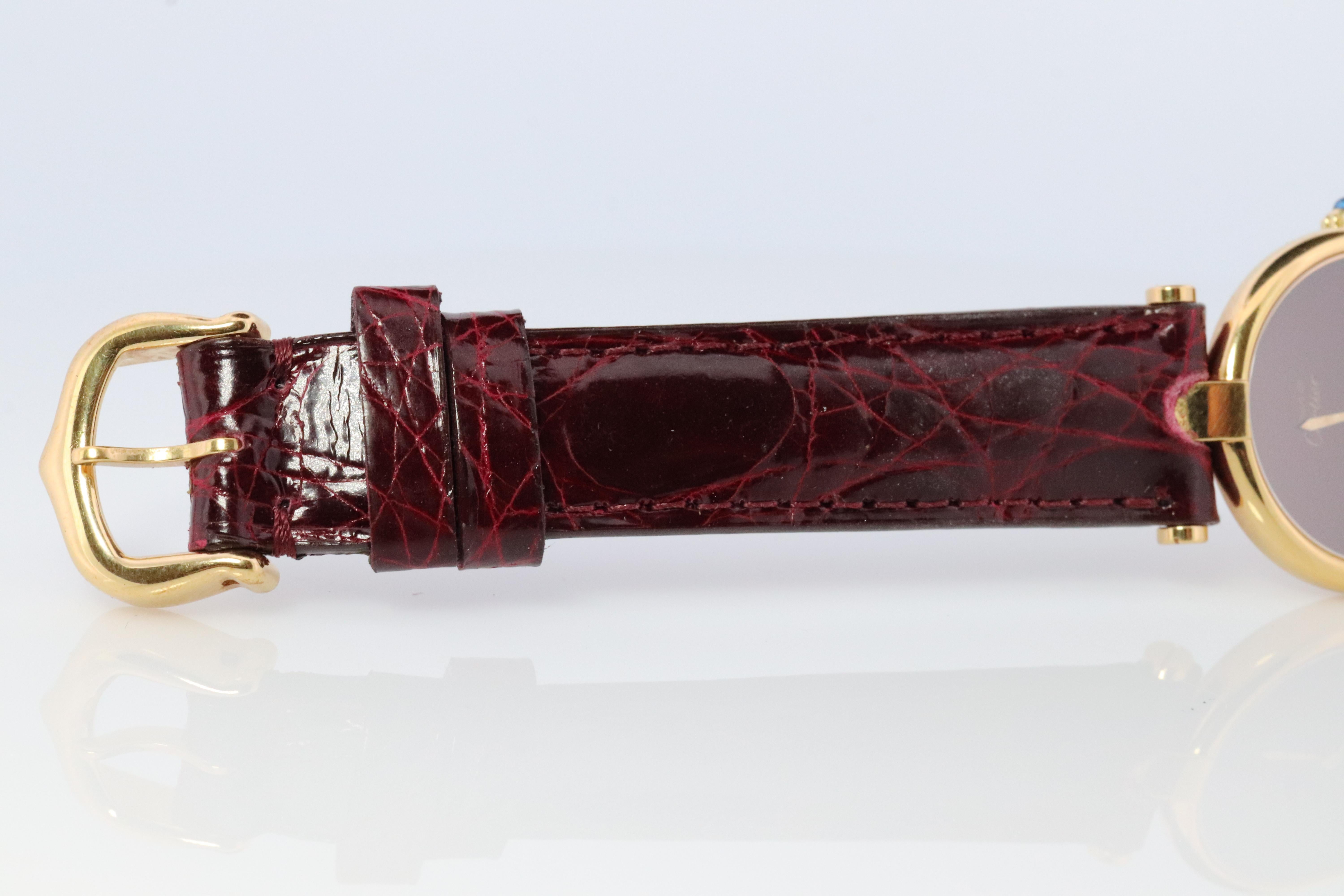 Genuine Cartier-Uhr. Must de Cartier Vendome Rundes Argent Vermeil Rotes Gesicht 1