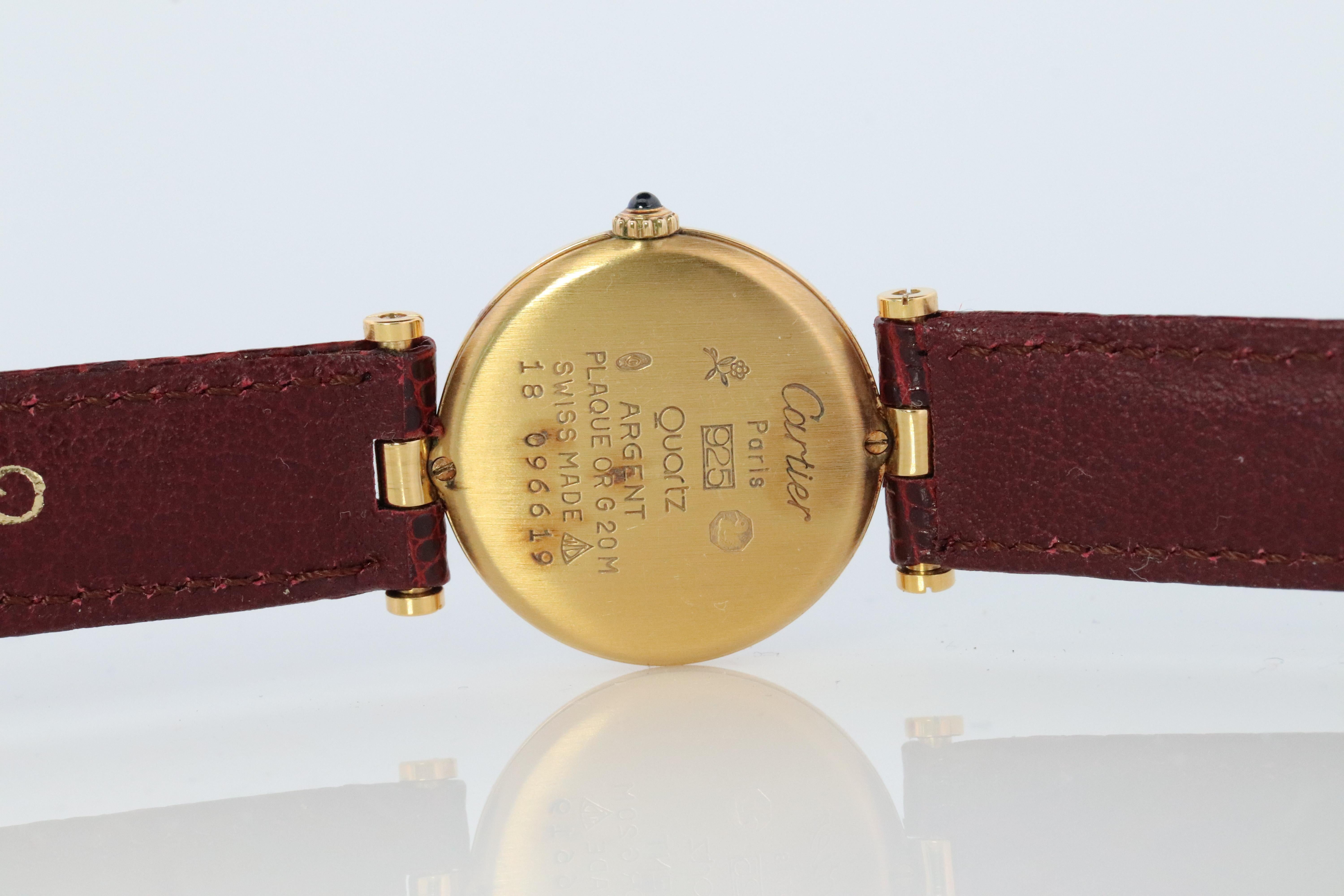 Genuine Cartier-Uhr. Must de Cartier Vendome Rundes Argent Vermeil Rotes Gesicht 1