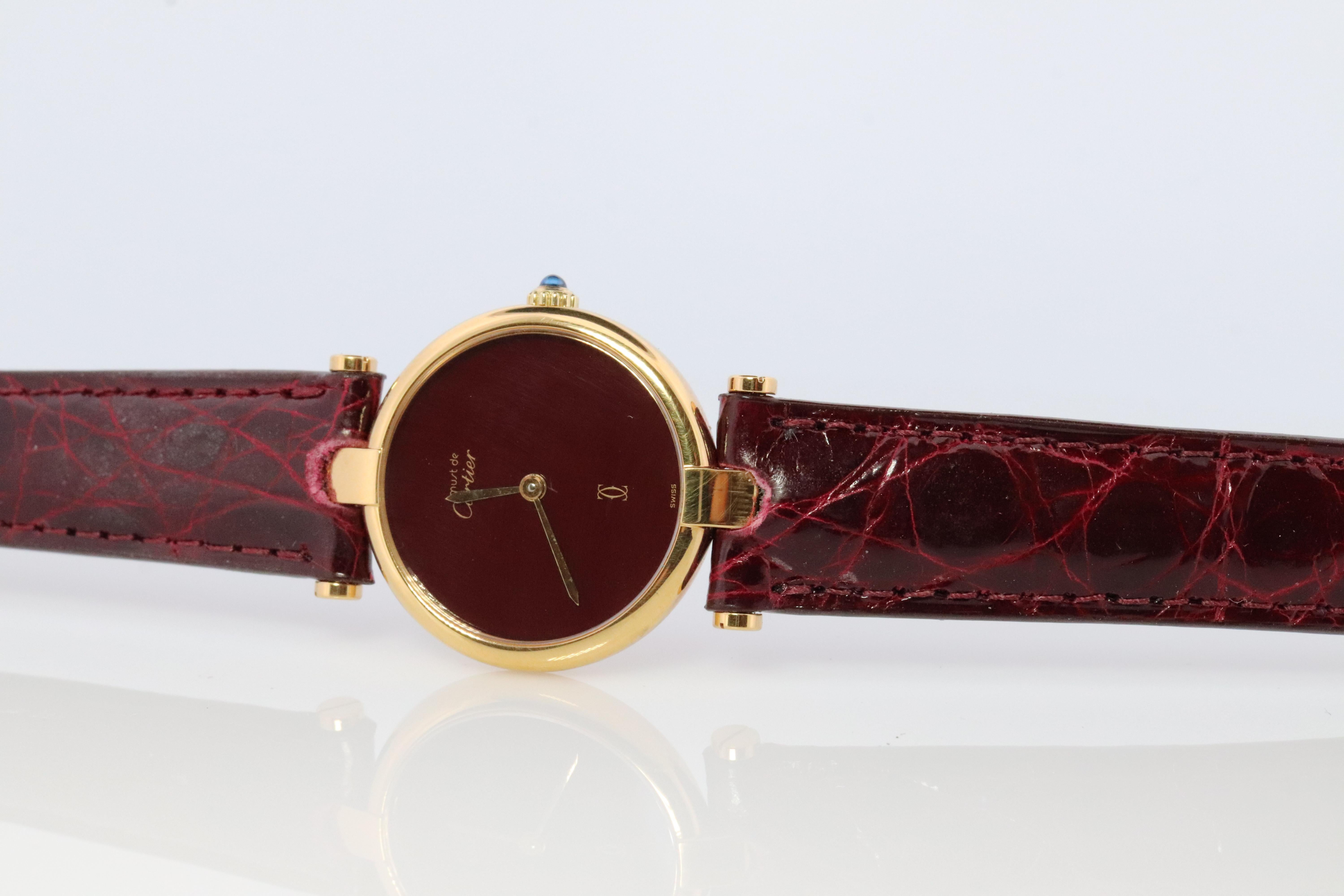 Genuine Cartier-Uhr. Must de Cartier Vendome Rundes Argent Vermeil Rotes Gesicht 3