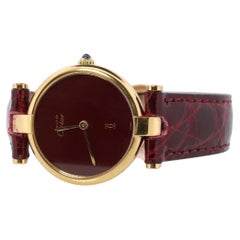 Genuine Cartier-Uhr. Must de Cartier Vendome Rundes Argent Vermeil Rotes Gesicht