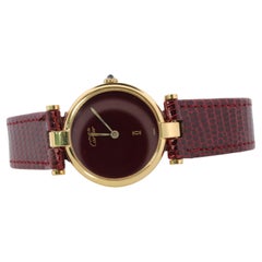Genuine Cartier-Uhr. Must de Cartier Vendome Rundes Argent Vermeil Rotes Gesicht