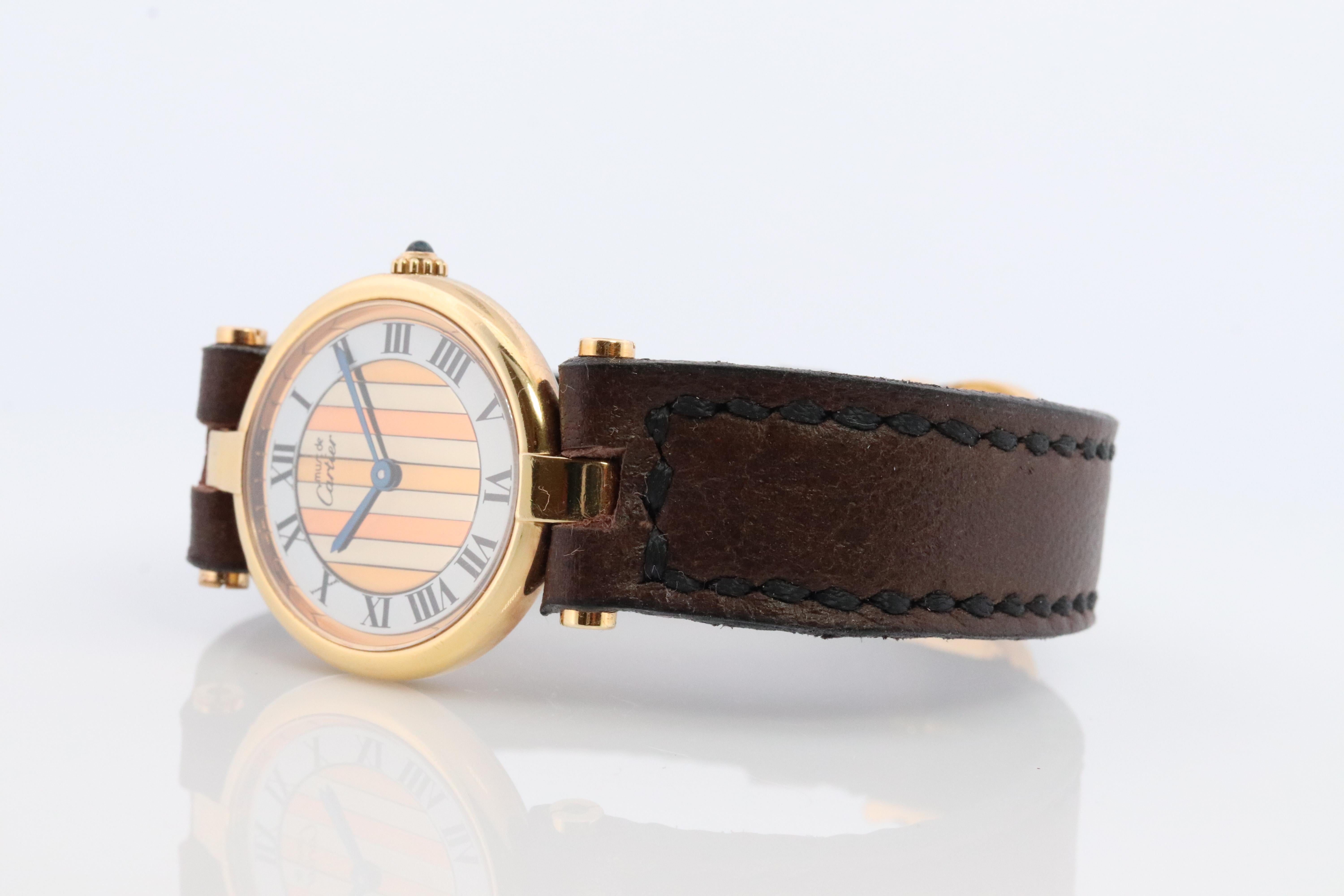 Genuine Cartier-Uhr. Must de Cartier Vendome Rundes Argent Vermeil Trinity Face (Moderne)