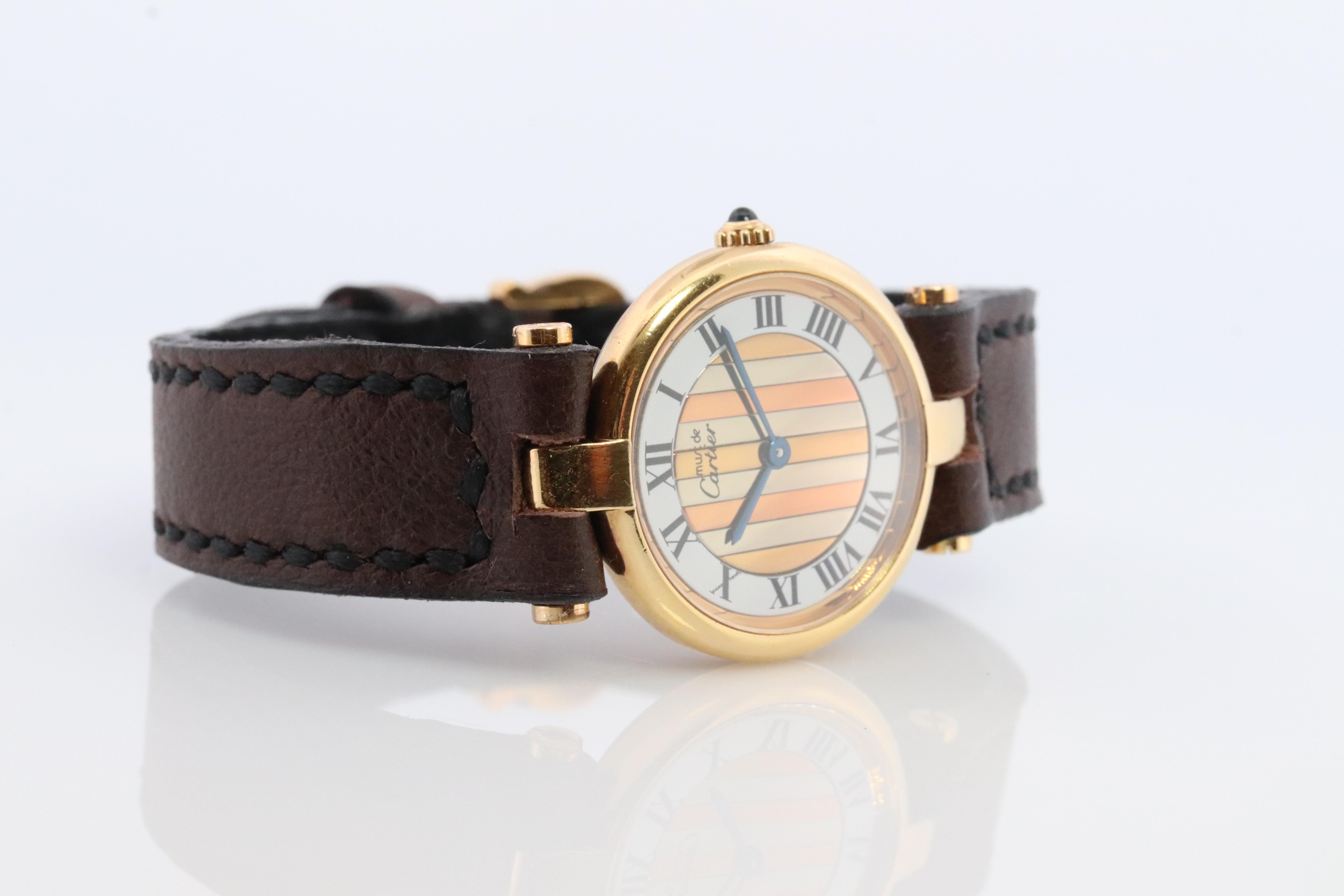 Genuine Cartier-Uhr. Must de Cartier Vendome Rundes Argent Vermeil Trinity Face Damen