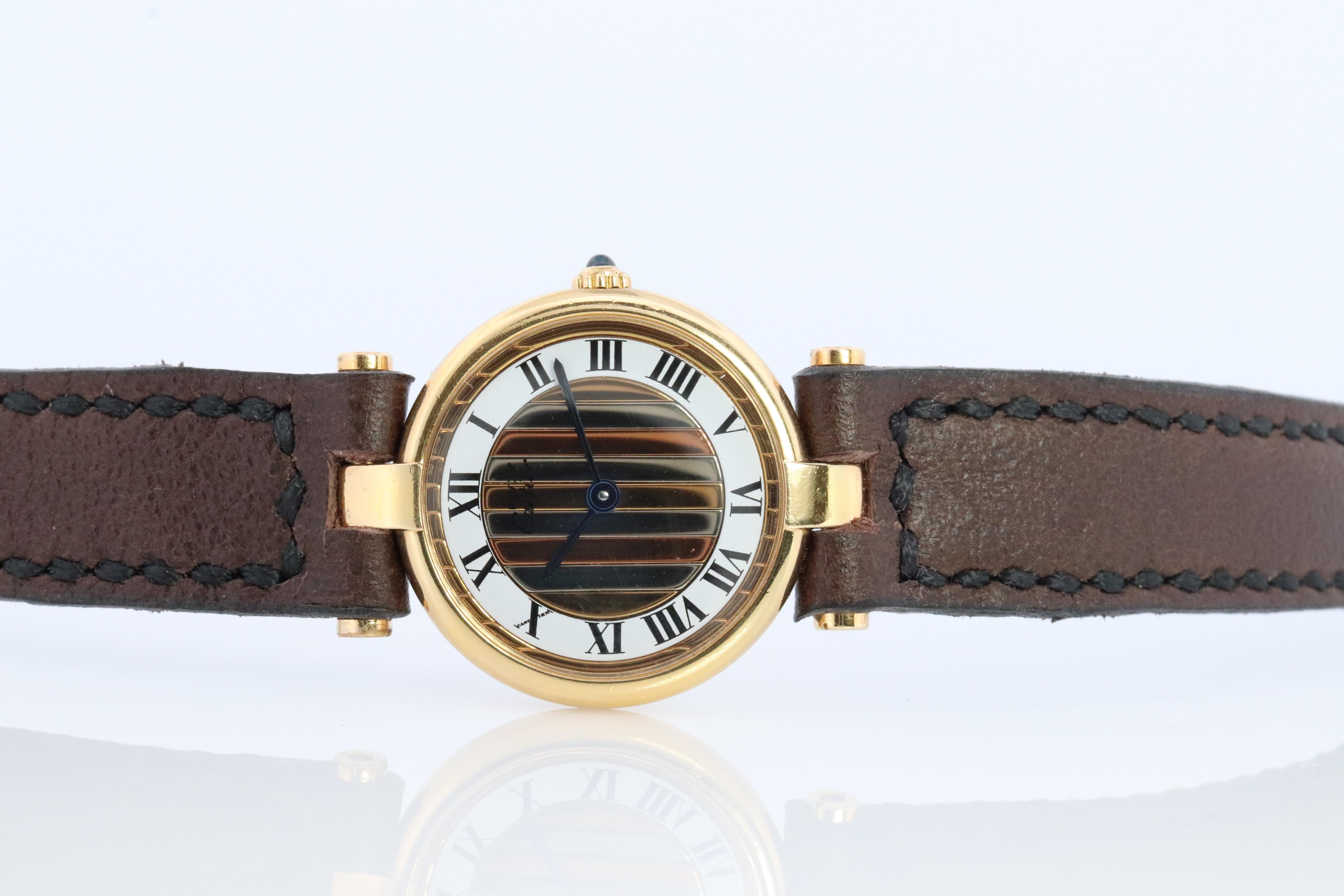 Genuine Cartier-Uhr. Must de Cartier Vendome Rundes Argent Vermeil Trinity Face 2
