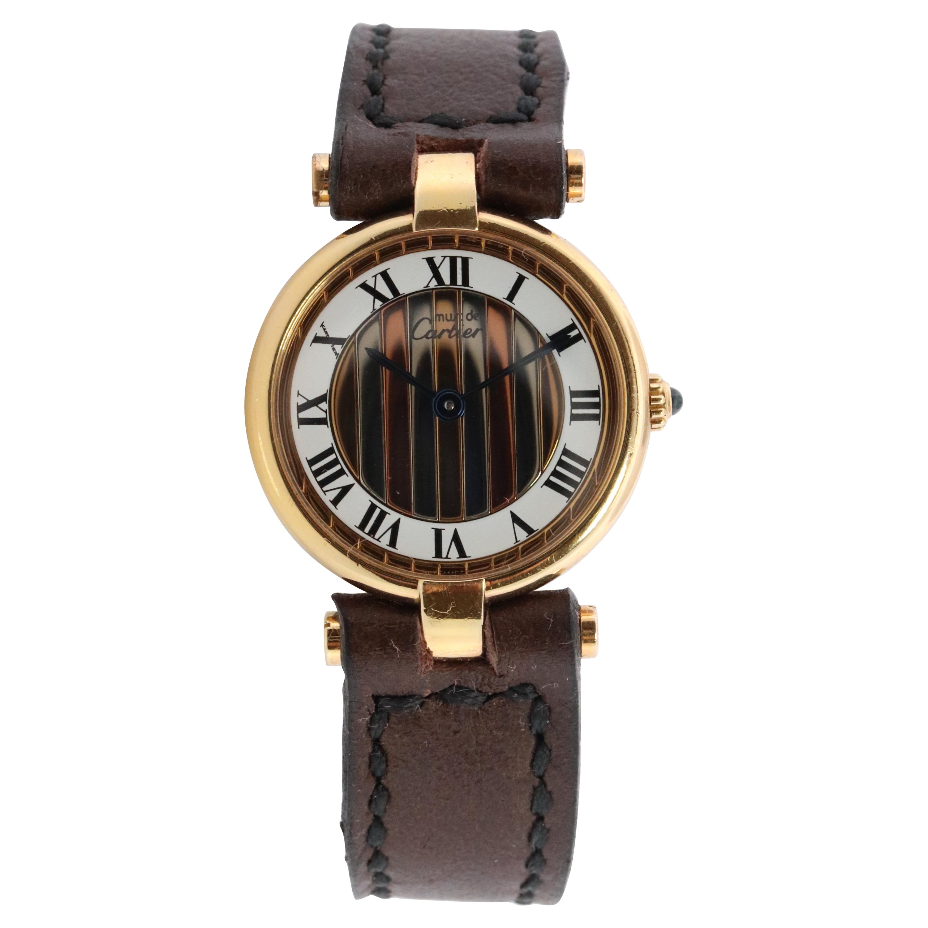 Genuine Cartier-Uhr. Must de Cartier Vendome Rundes Argent Vermeil Trinity Face