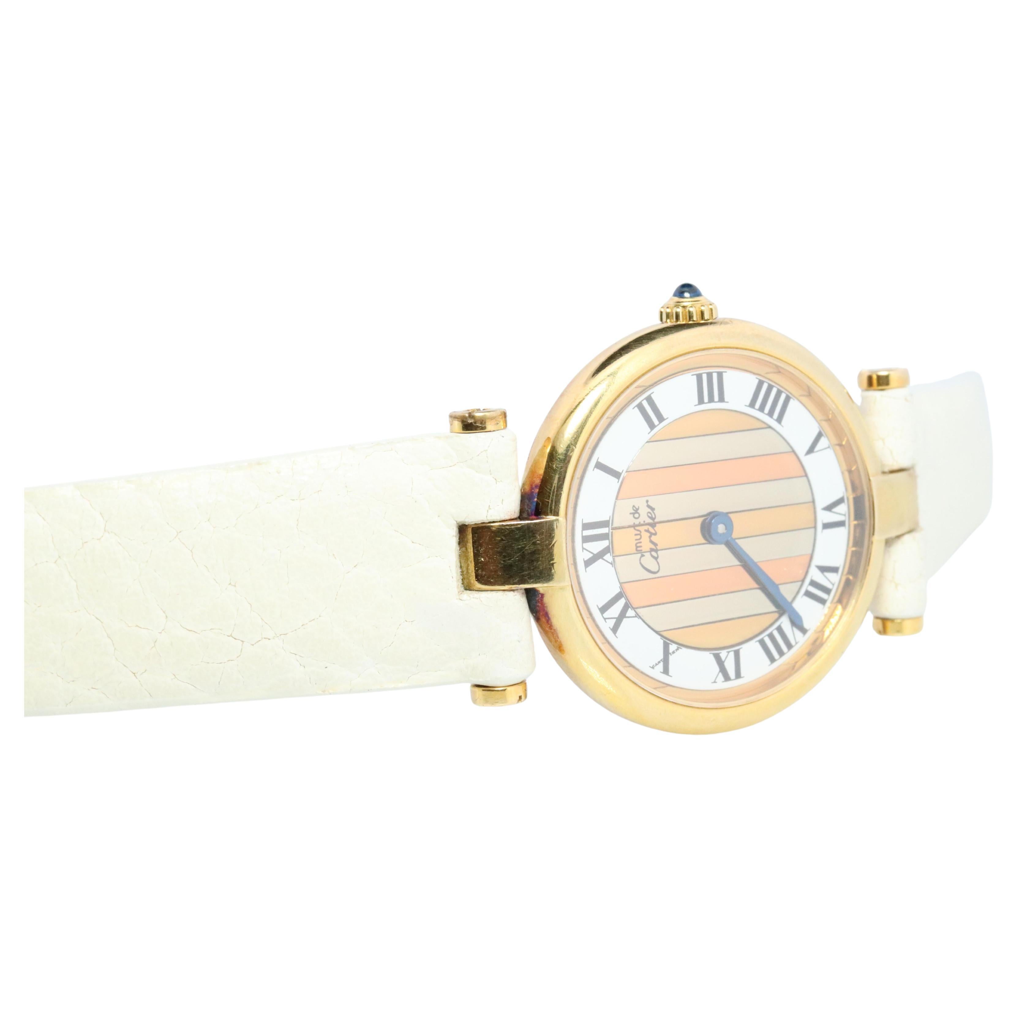 Genuine Cartier Watch. Must de Cartier Vendome Round Argent Vermeil Trinity Face