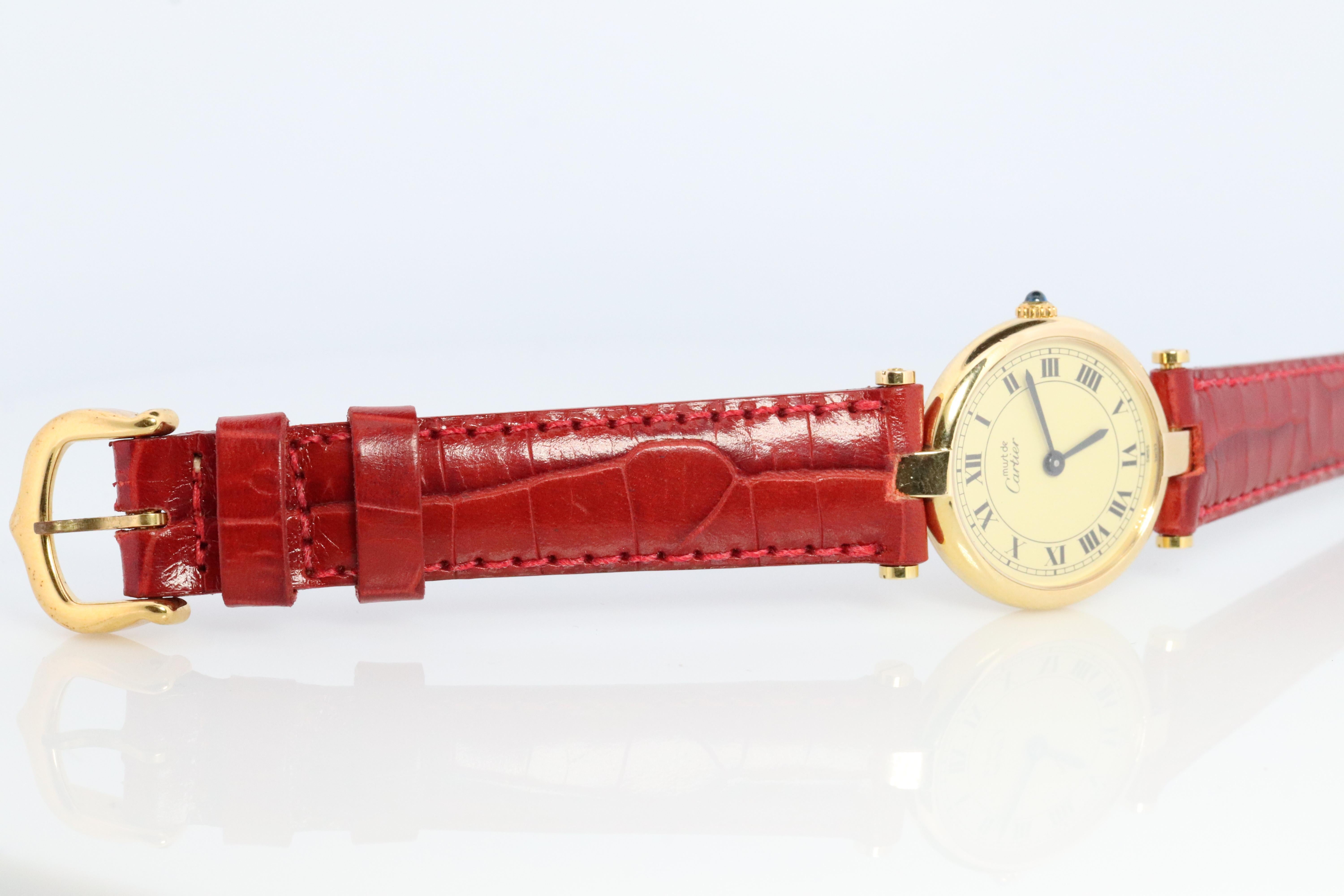 Genuine Cartier-Uhr. Must de Cartier Vendome Round Argent Vermeil White Face (Moderne)