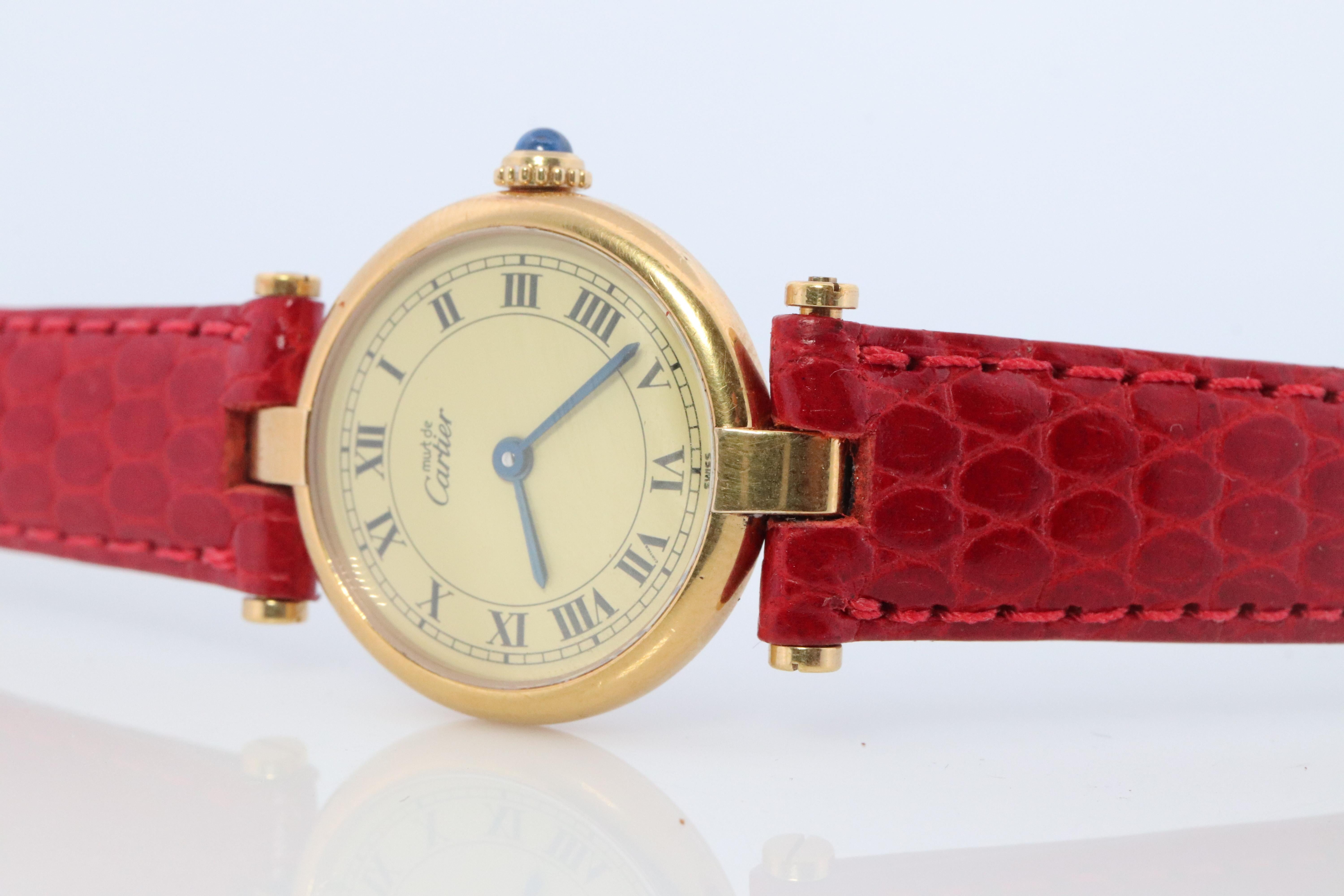 Genuine Cartier-Uhr. Must de Cartier Vendome Round Argent Vermeil White Face (Moderne)