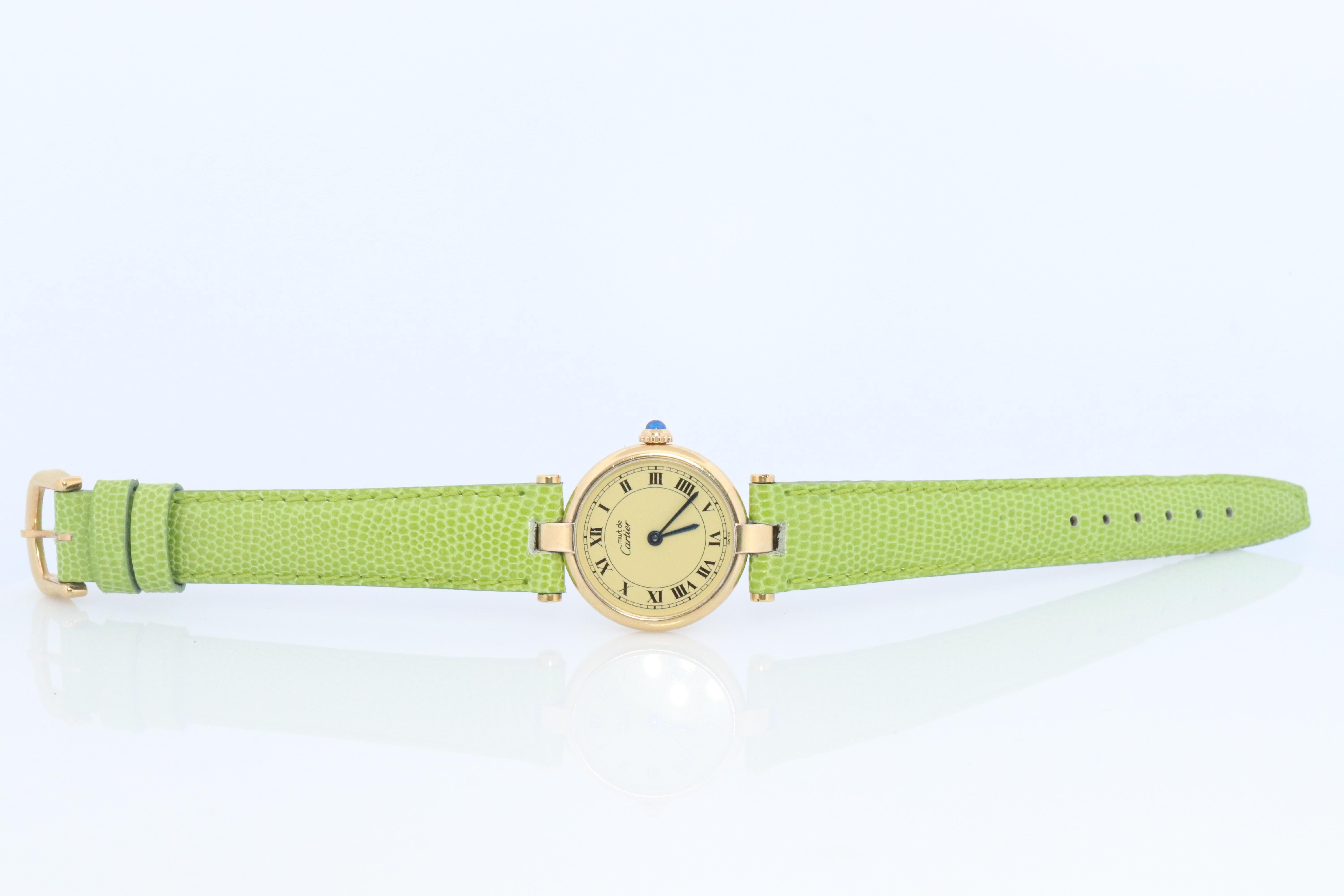 Genuine Cartier-Uhr. Must de Cartier Vendome Round Argent Vermeil White Face (Moderne)