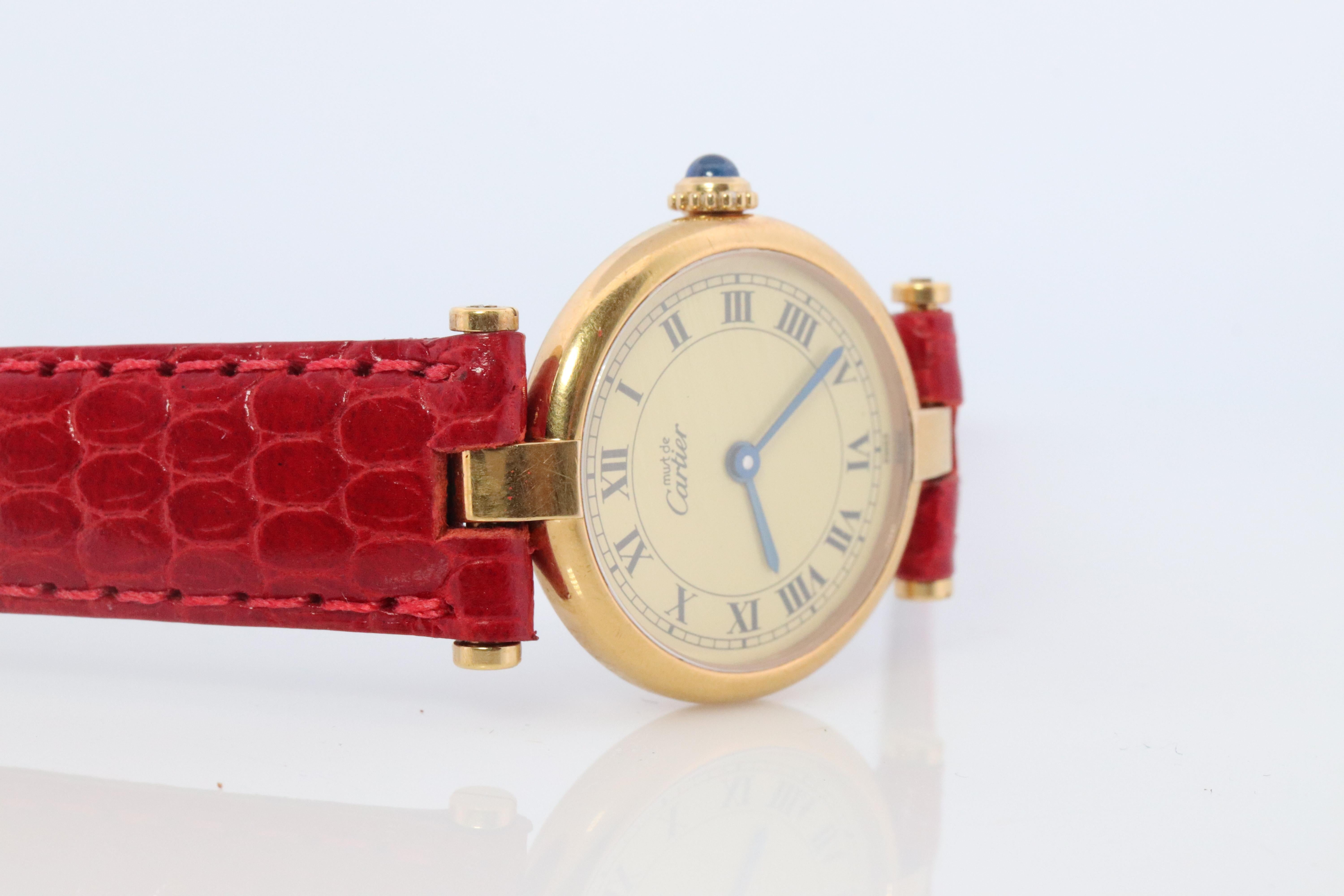 Genuine Cartier-Uhr. Must de Cartier Vendome Round Argent Vermeil White Face im Zustand „Gut“ in Port Charlotte, FL