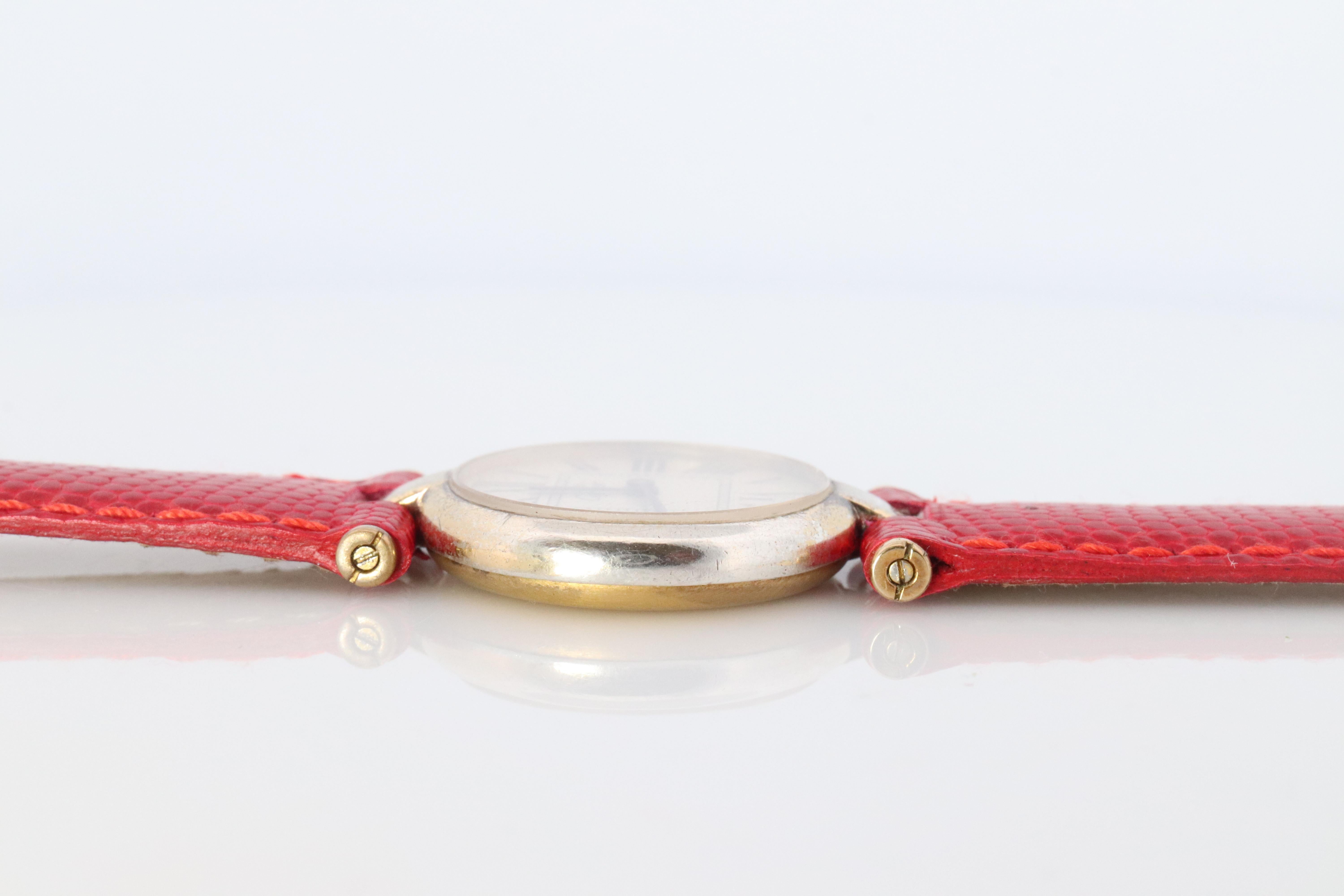 Genuine Cartier Watch. Must de Cartier Vendome Round Argent Vermeil White Face In Good Condition In Port Charlotte, FL