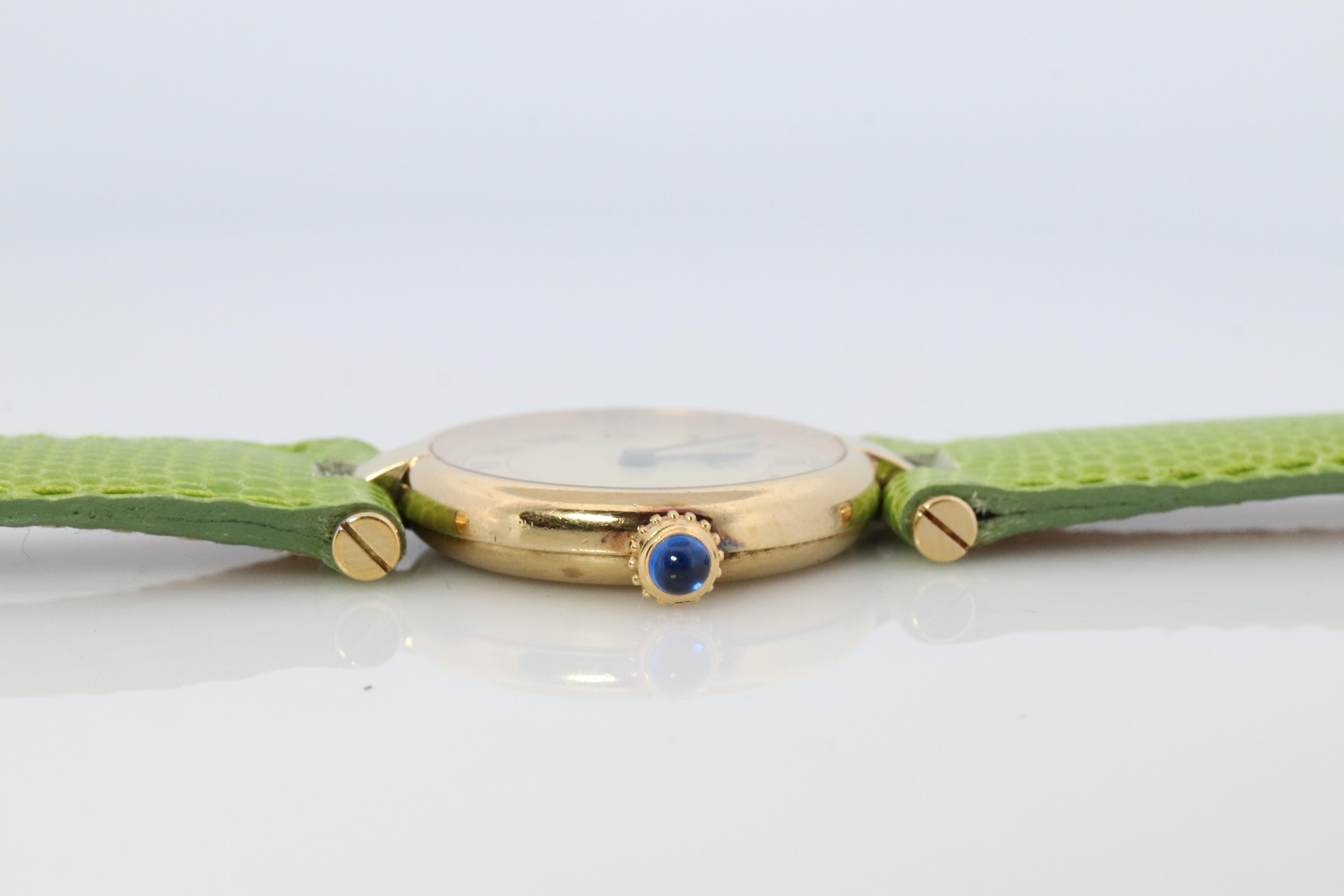 Genuine Cartier Watch. Must de Cartier Vendome Round Argent Vermeil White Face In Good Condition For Sale In Port Charlotte, FL