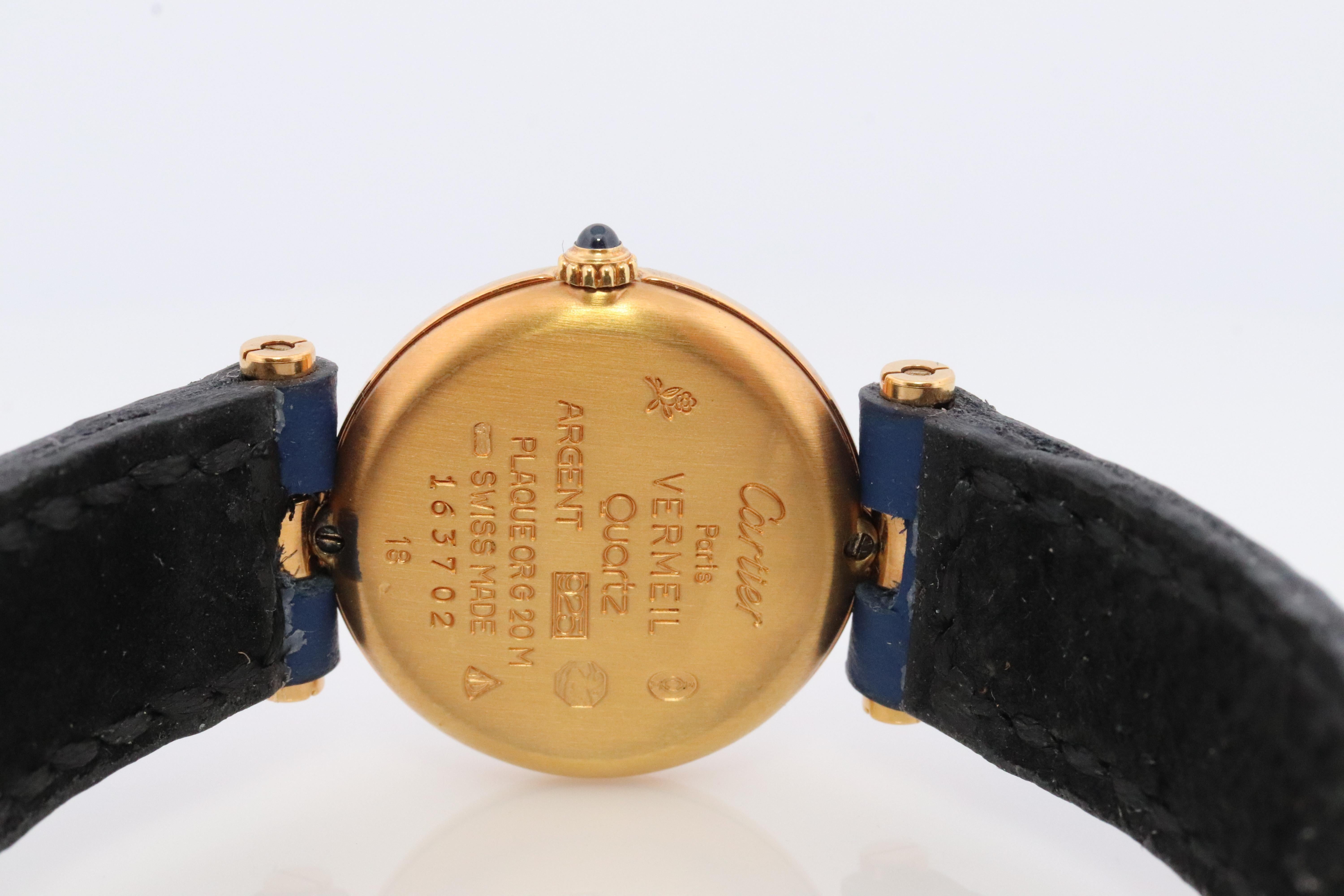 Women's Genuine Cartier Watch. Must de Cartier Vendome Round Argent Vermeil White Face