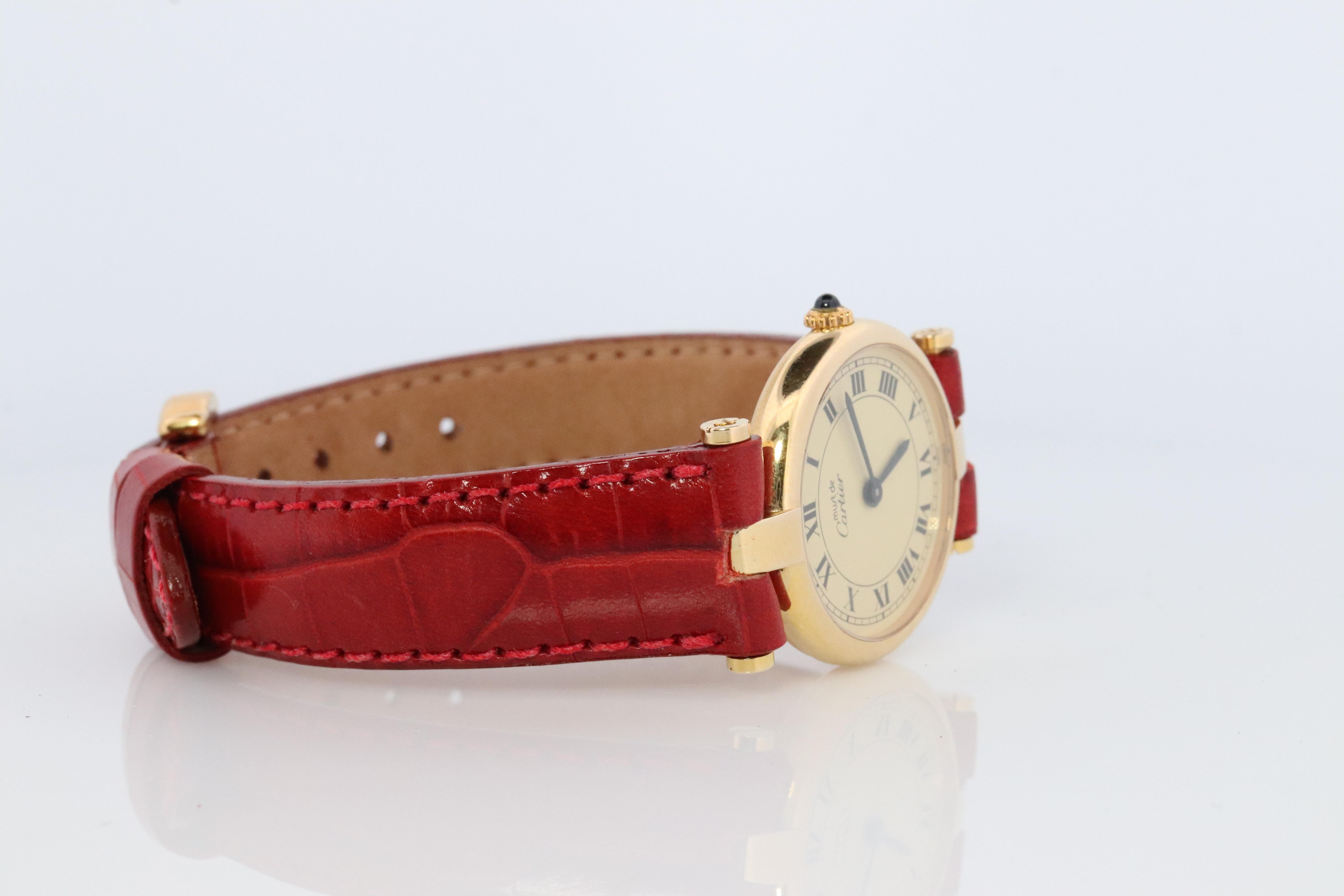 Genuine Cartier-Uhr. Must de Cartier Vendome Round Argent Vermeil White Face Damen