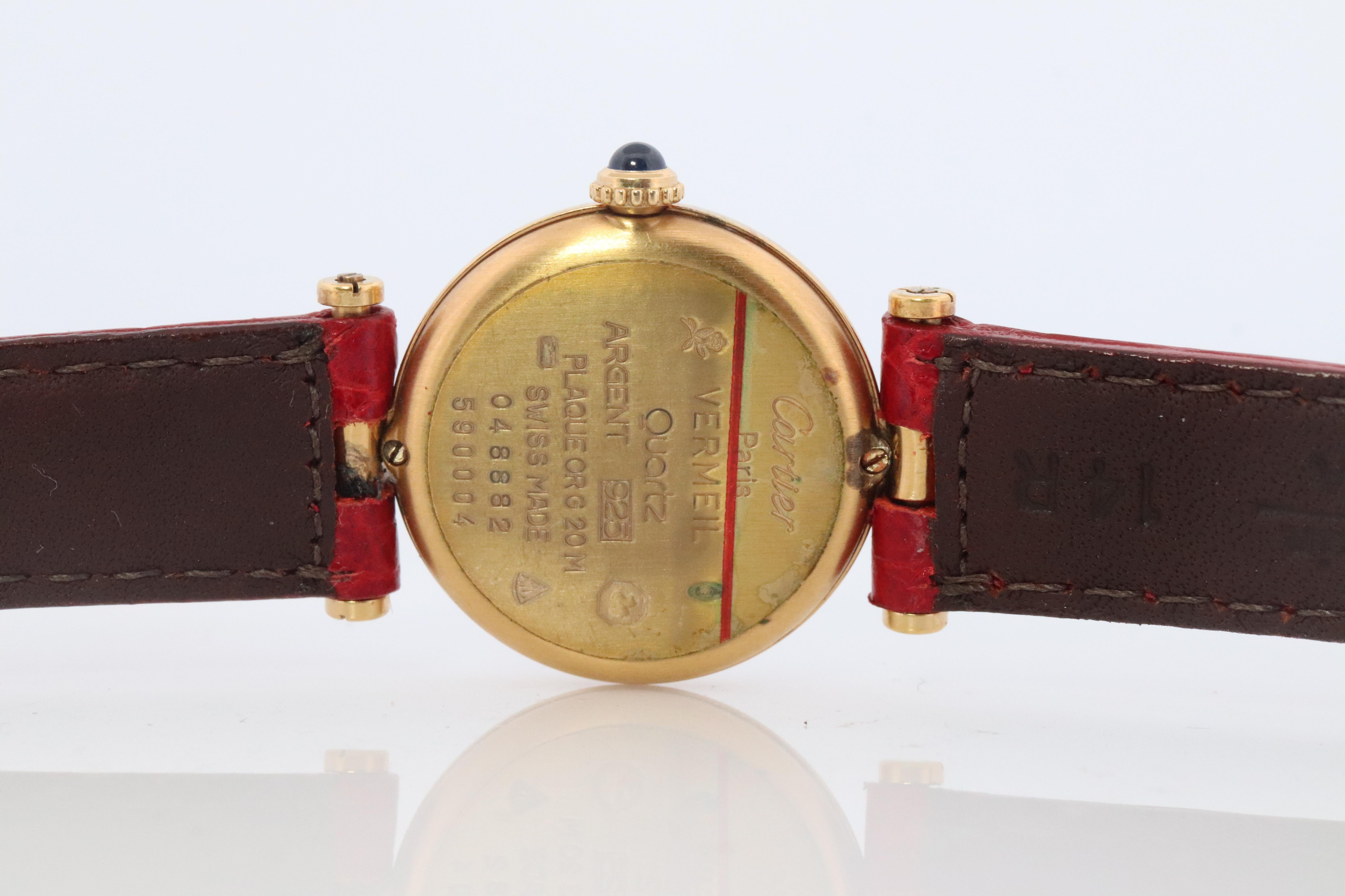 Genuine Cartier-Uhr. Must de Cartier Vendome Round Argent Vermeil White Face Damen