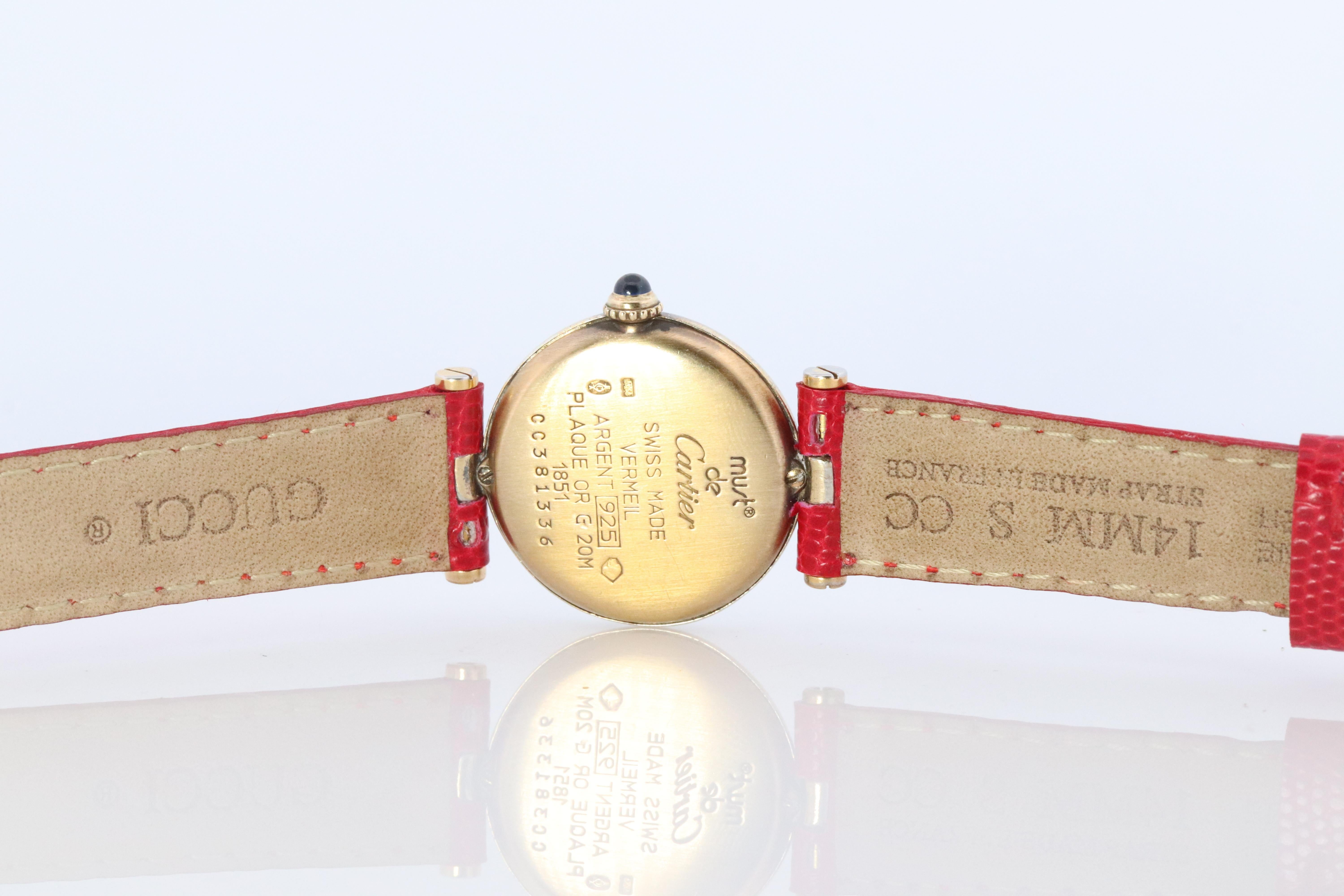 Genuine Cartier Watch. Must de Cartier Vendome Round Argent Vermeil White Face 1