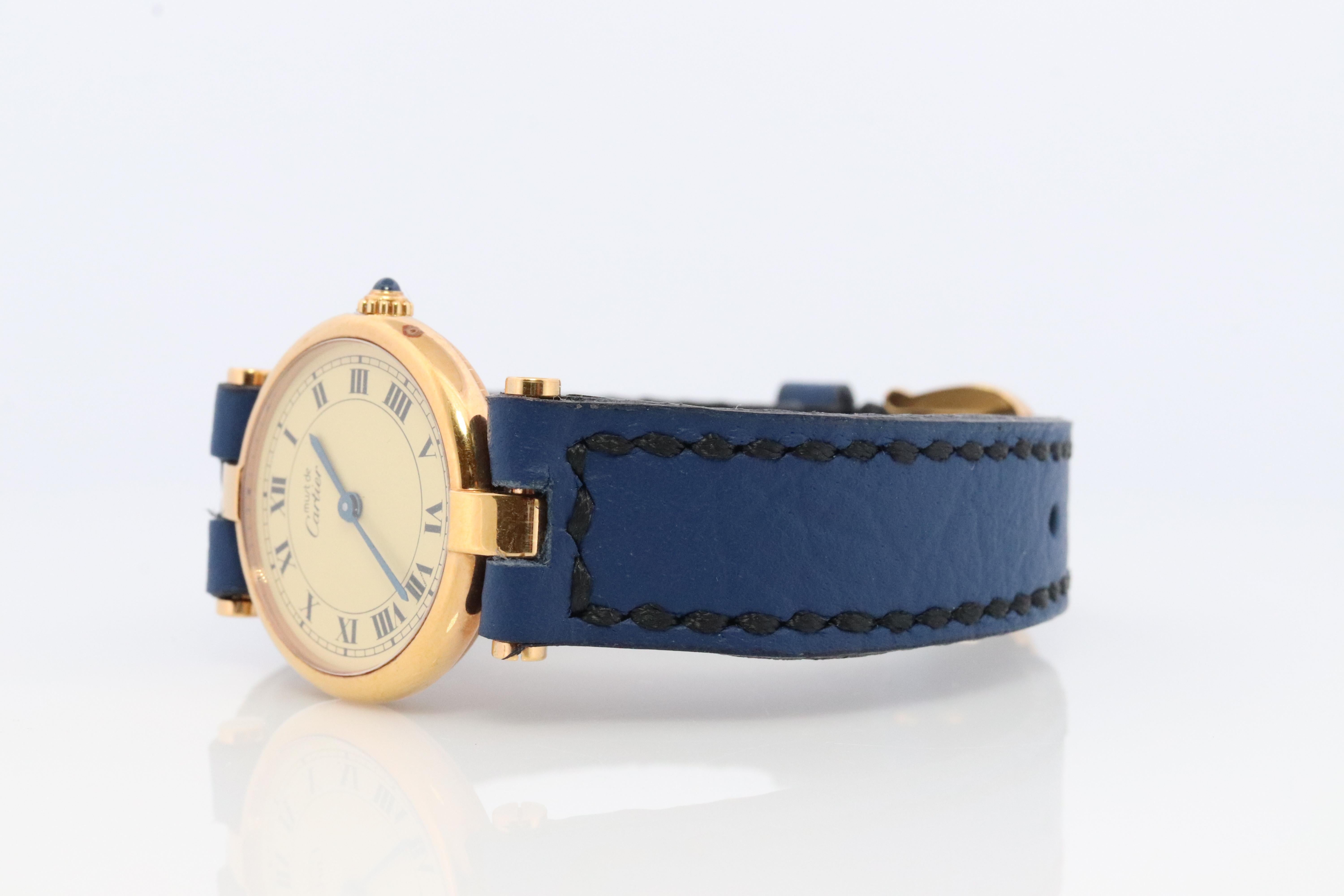 Genuine Cartier Watch. Must de Cartier Vendome Round Argent Vermeil White Face 2
