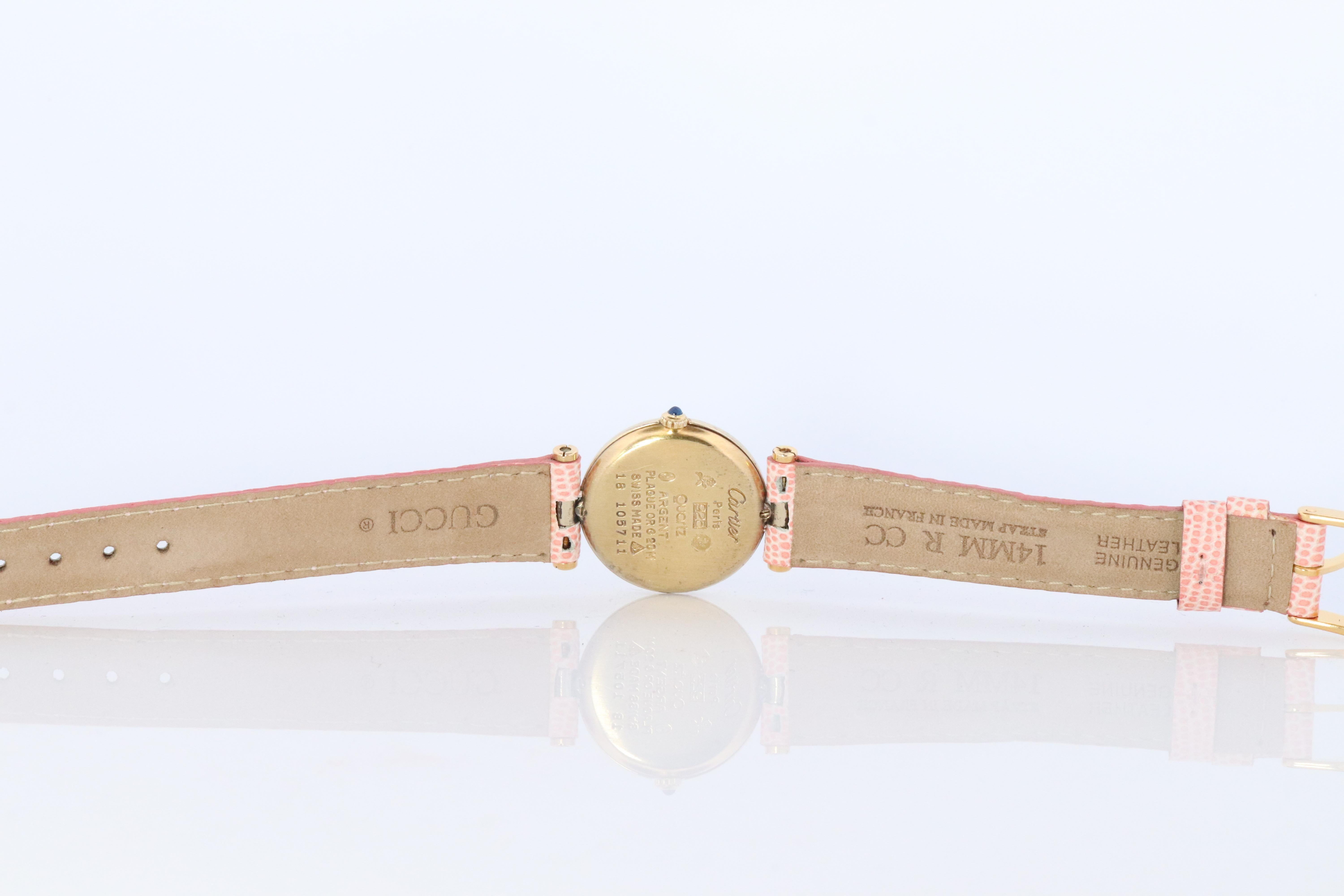 Genuine Cartier Watch. Must de Cartier Vendome Round Argent Vermeil White Face For Sale 3