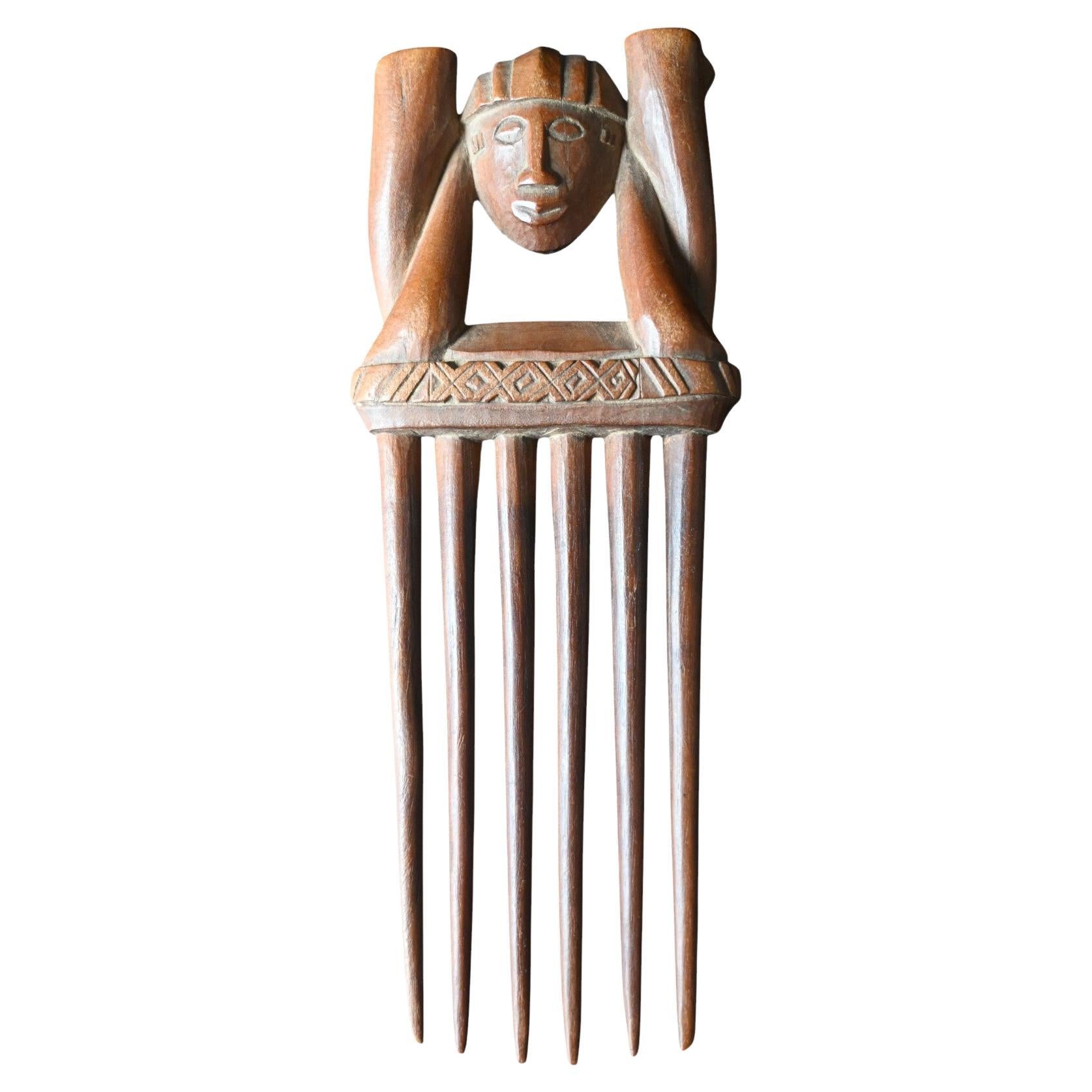 Autentico pettine in legno intagliato della costa d'avorio della tribù Baule / Baule Tribe, inizio 1900