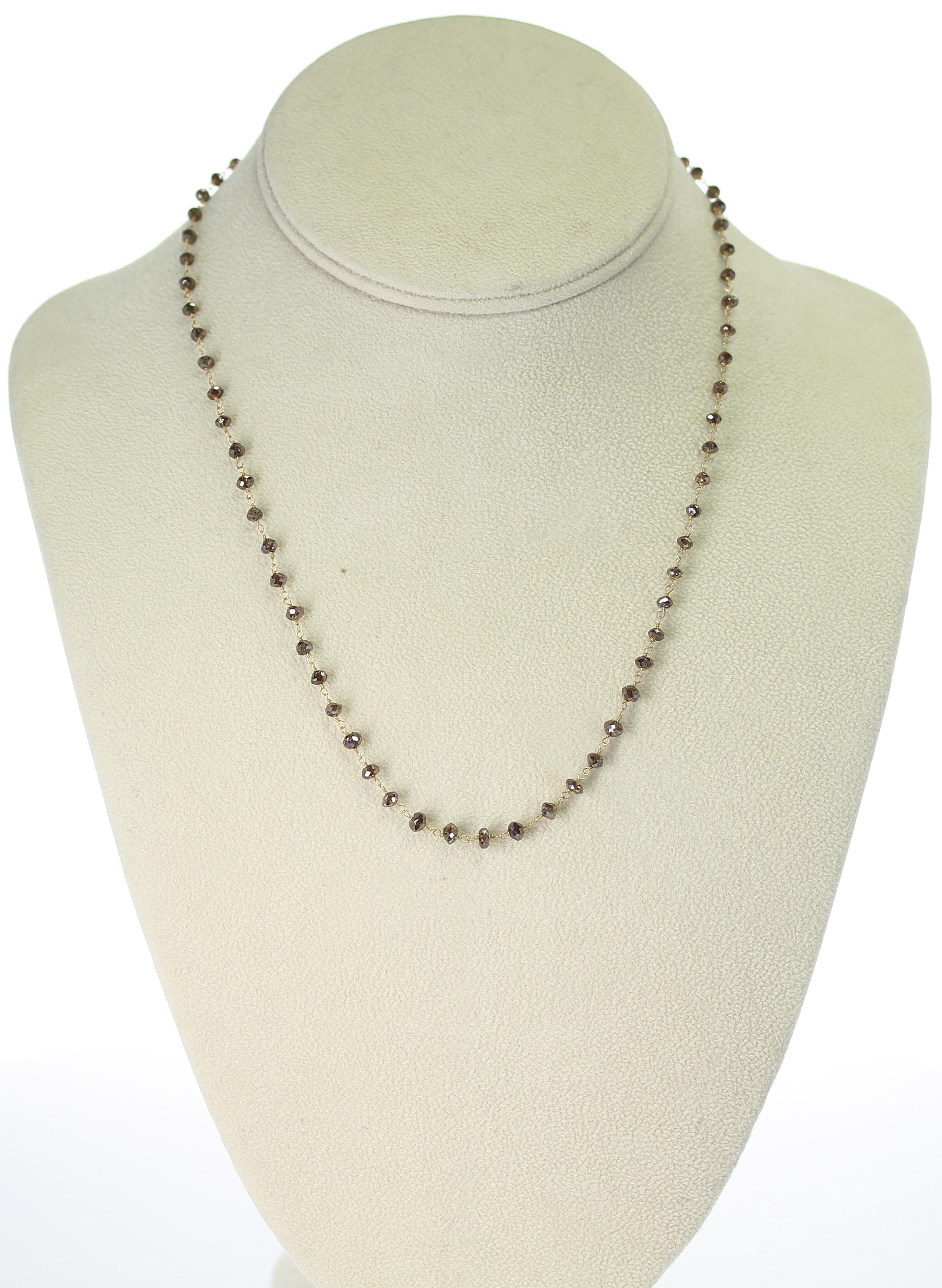 A Genuine Champagne Diamond Beads Wire-Wrapped Necklace 18