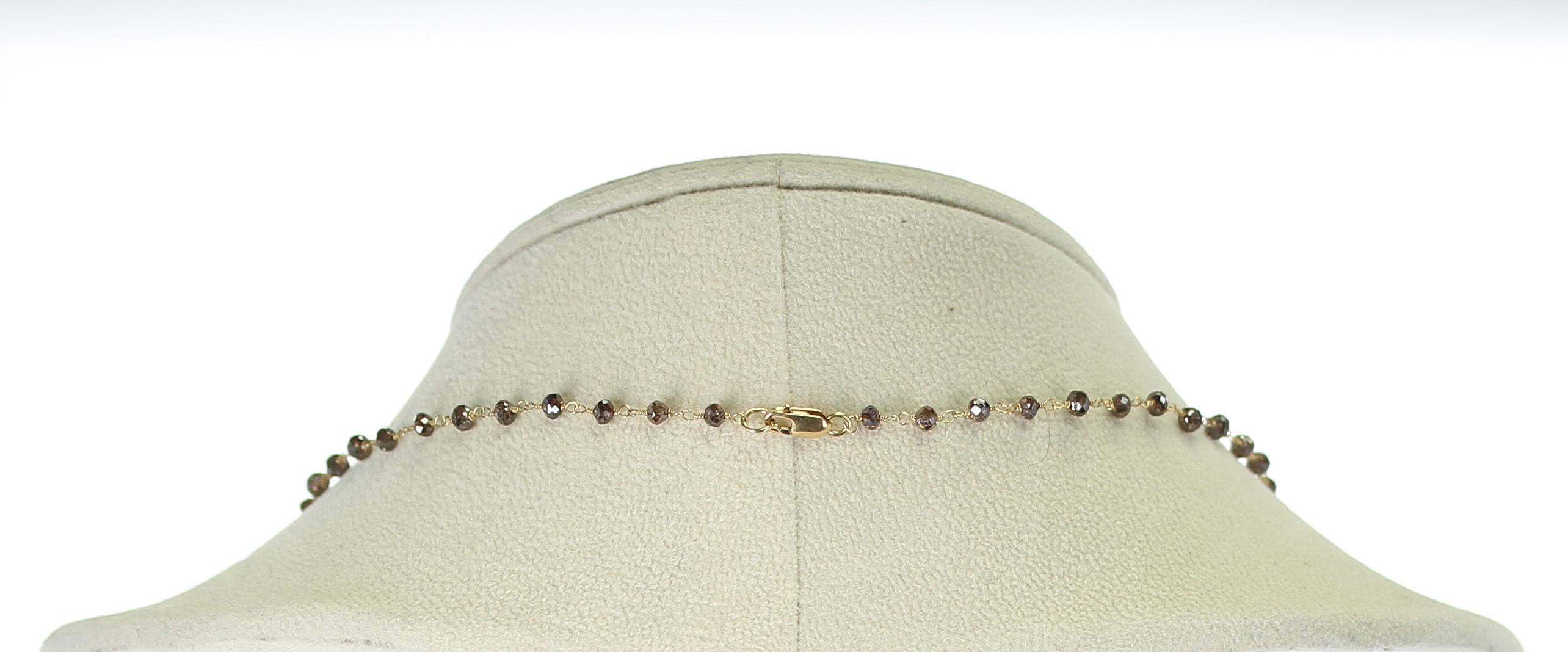Genuine Champagne Diamond Beads Wire-Wrapped Necklace, 18 Karat Yellow ...