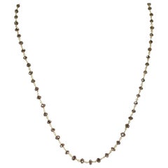 Genuine Champagne Diamond Beads Wire-Wrapped Necklace, 18 Karat Yellow Gold