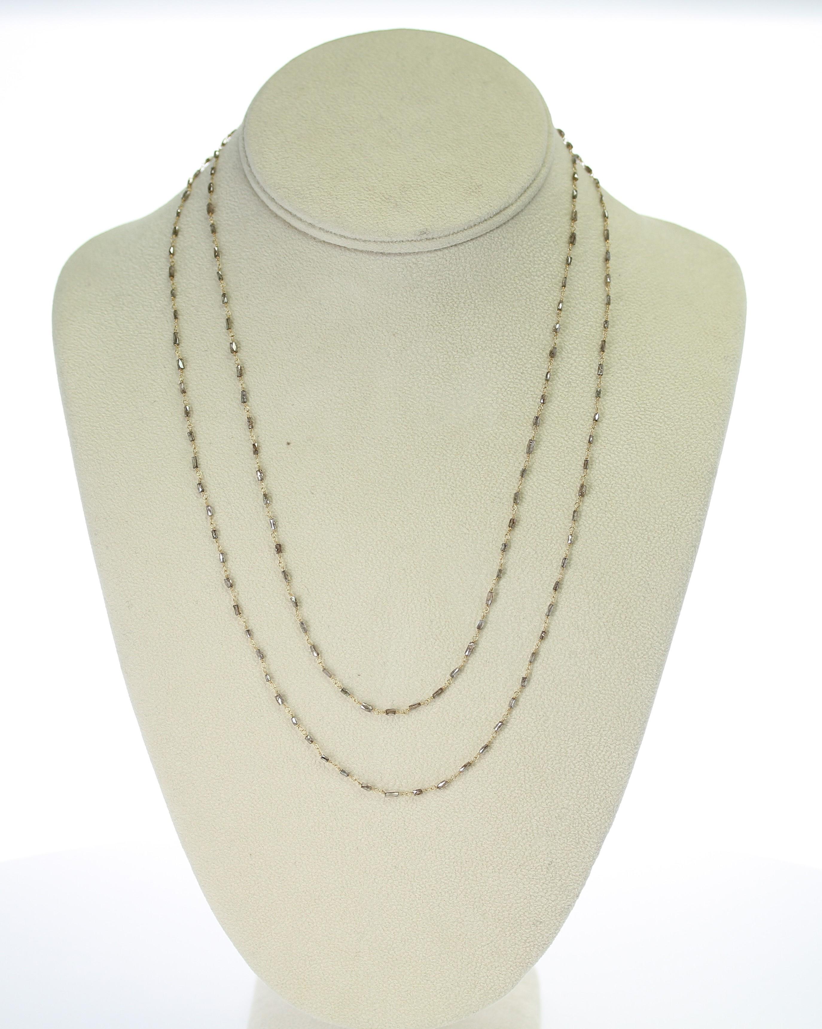 Ein echter Champagner-Diamant Röhrenform Perlen Wire-Wrapped Halskette 40 