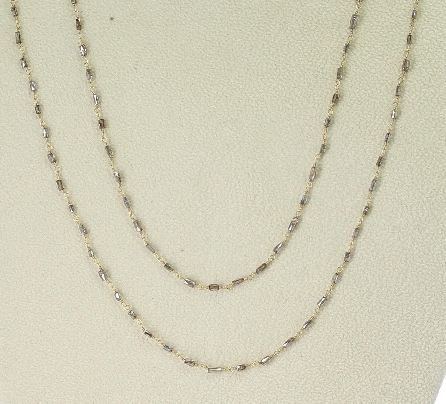 Genuine Champagne Diamond Tube-Shape Beads Wire-Wrapped Necklace, 18K Yellow In New Condition For Sale In New York, NY