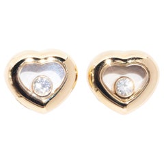 Genuine Chopard Contemporary 18 Carat Yellow Gold "Happy Diamond" Heart Studs (borchie a cuore)