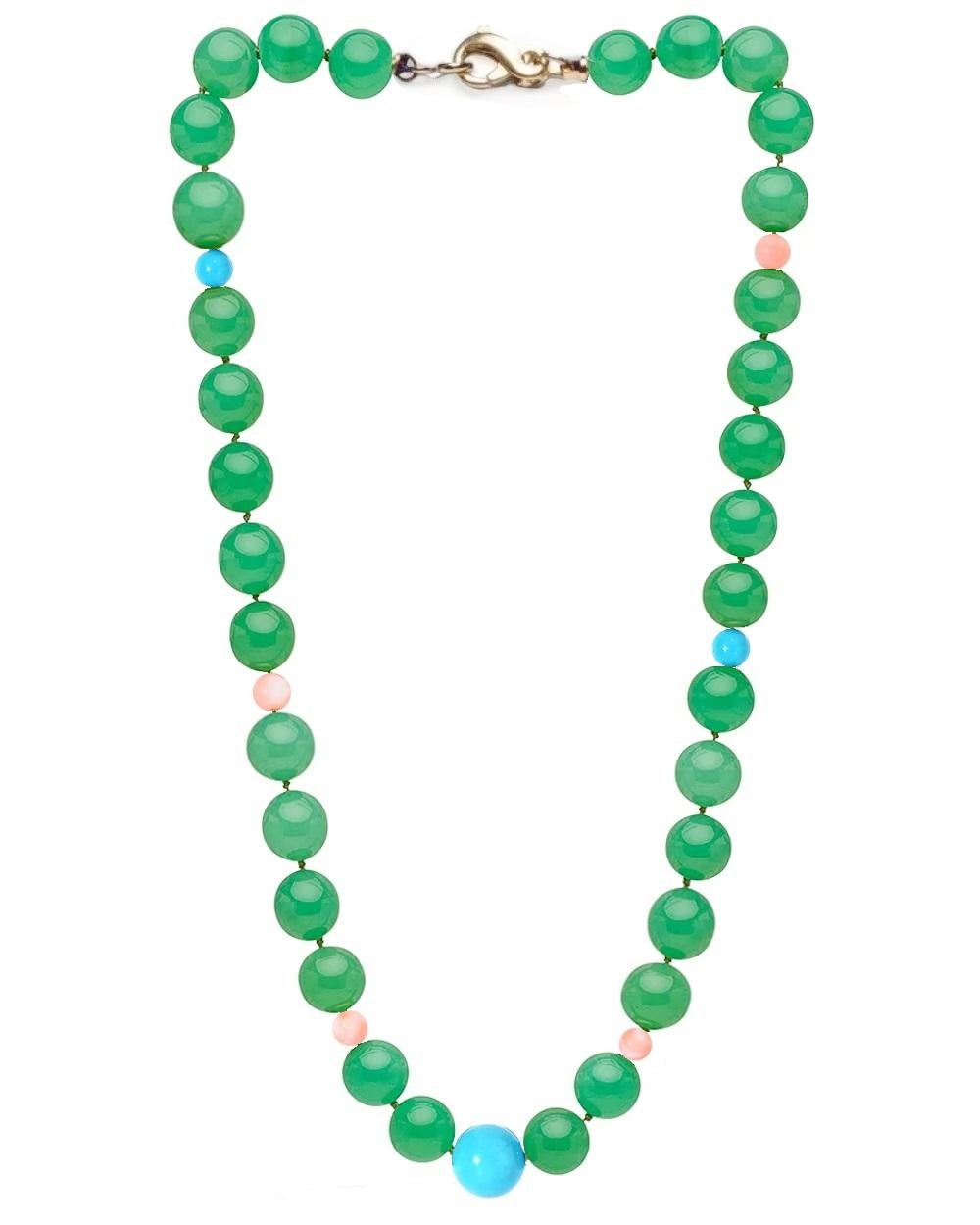 Crisoprasa Genuina y Turquesa Bella Durmiente de Arizona Collar de Oro Amarillo Corte de bola en venta