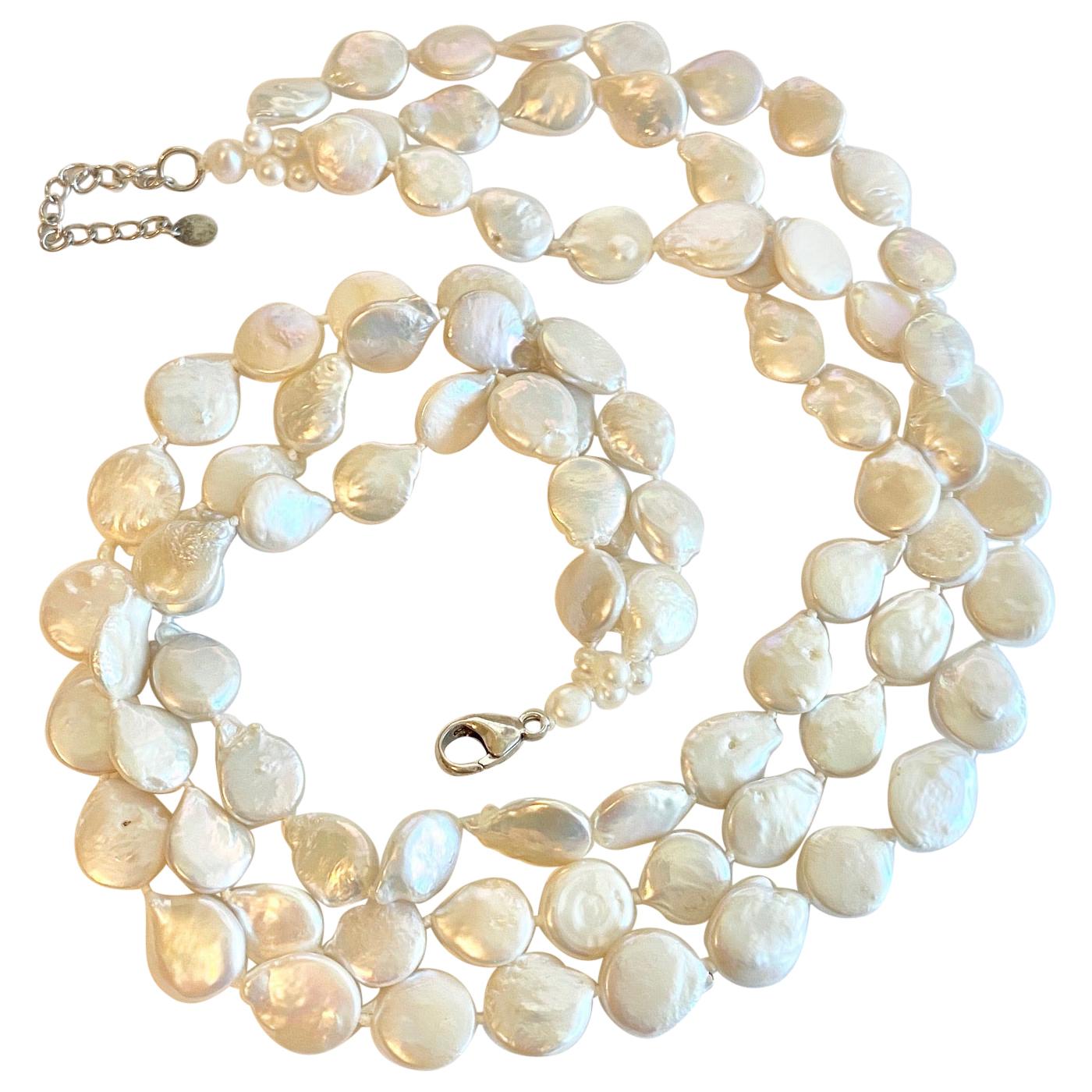 Genuine Coin Pearl Three-Strand Layered Necklace