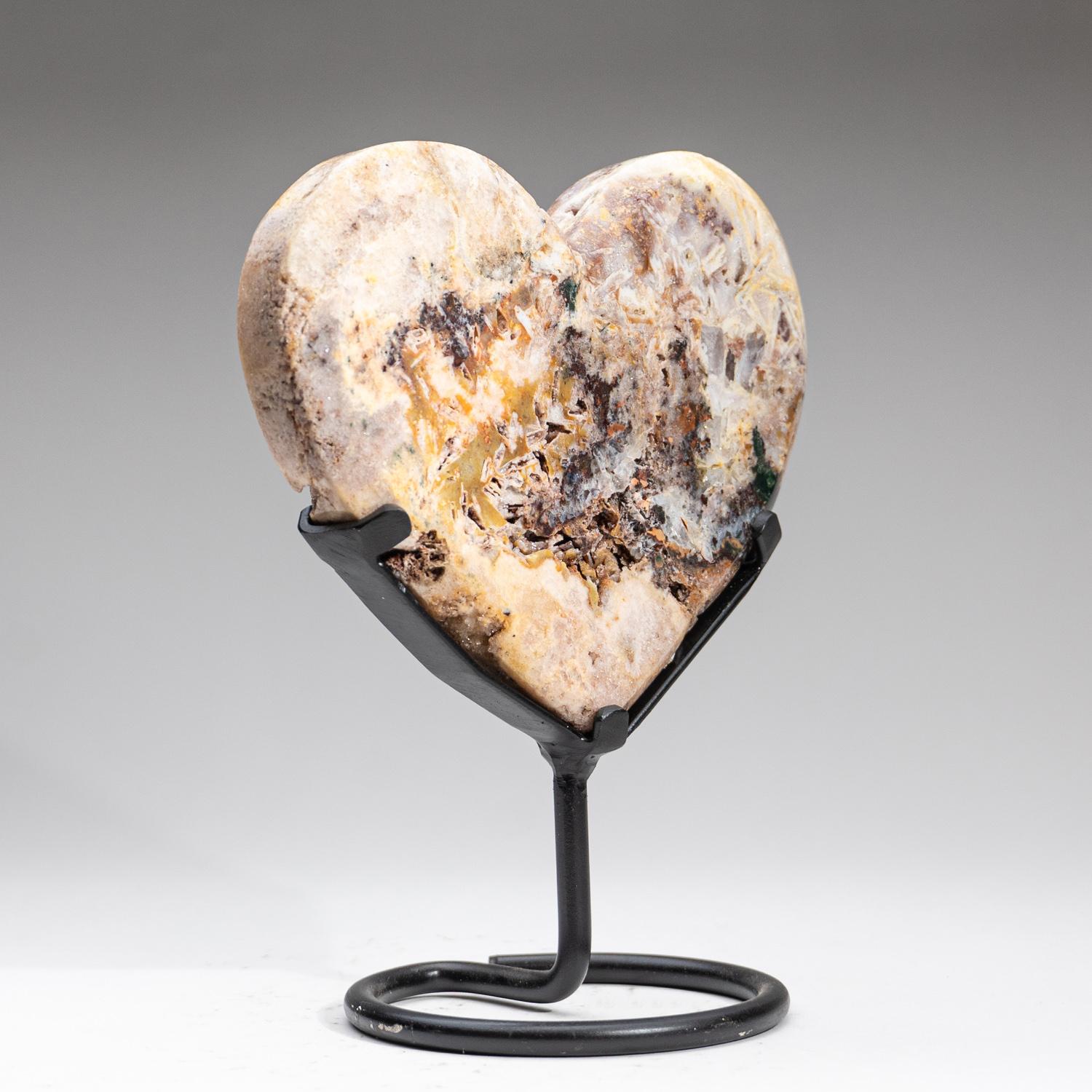 High quality, handmade polished natural Agate geode heart. This heart is carved from a solid cluster of crazy lace agate crystal with bright yellow and white coloration. 

Crazy Lace Agate with its twisting and turning bands is elegant and