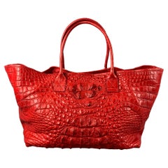 GENUINE CROCODILE SKIN Red Crocodile Tote Handbag