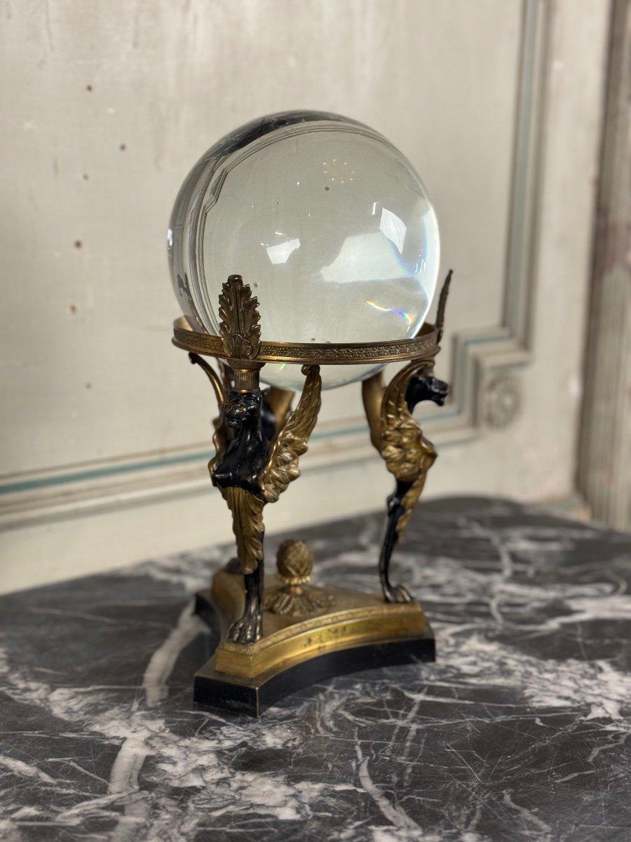 Greco classico Vera sfera di cristallo su treppiede di bronzo 1880 circa in vendita