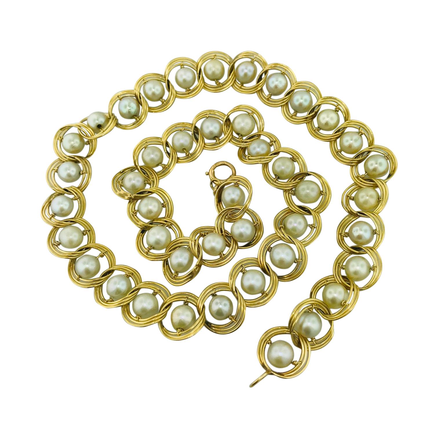 Genuine Cultured Pearl Necklace Yellow Gold, Handmade Pearl Necklace 18 Inches