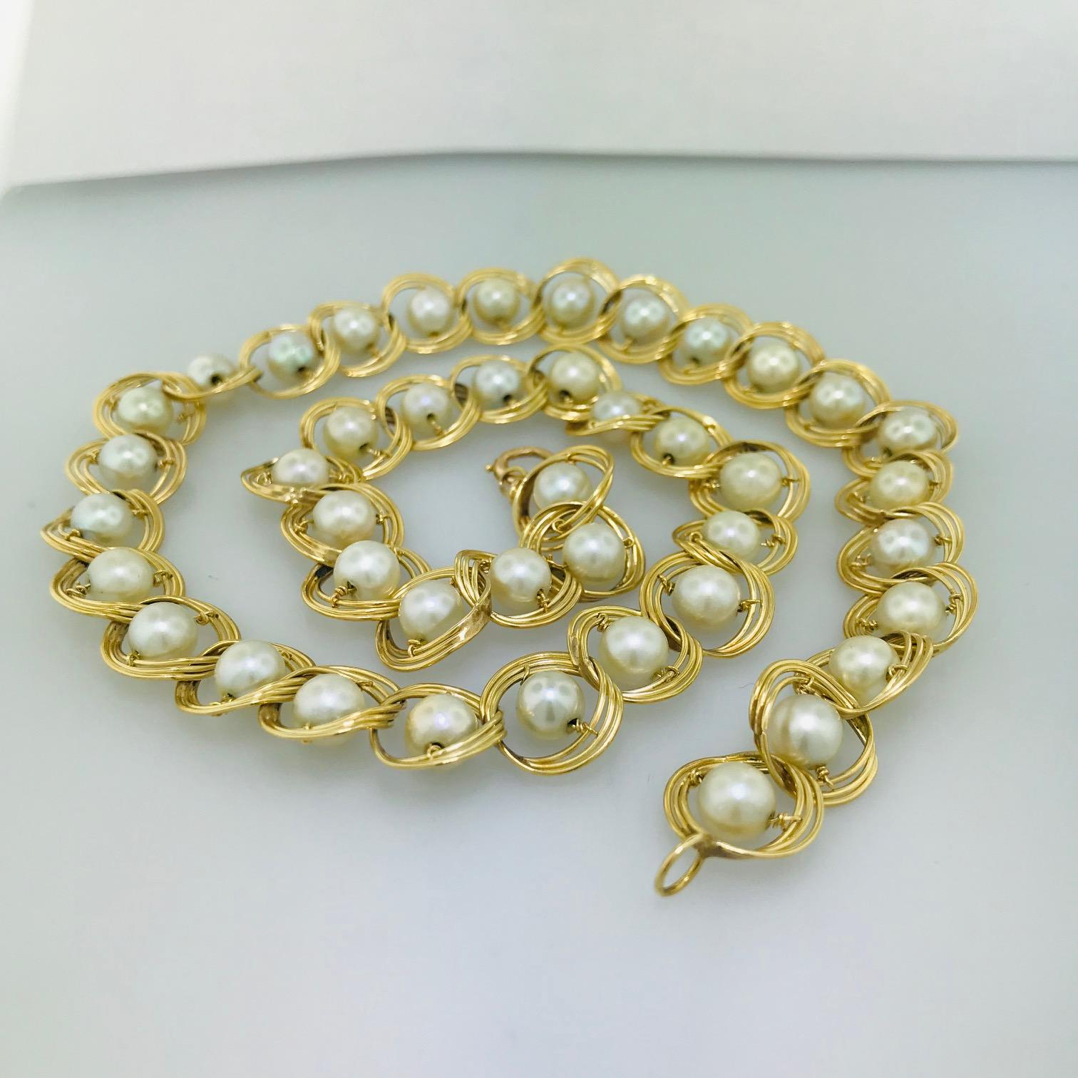 Every pearl in this necklace has been chosen directly from a live oyster in the seas of Japan and specifically for this design. They each have a beautiful luster and have been hand picked from millions of Akoya saltwater pearls and matched for this