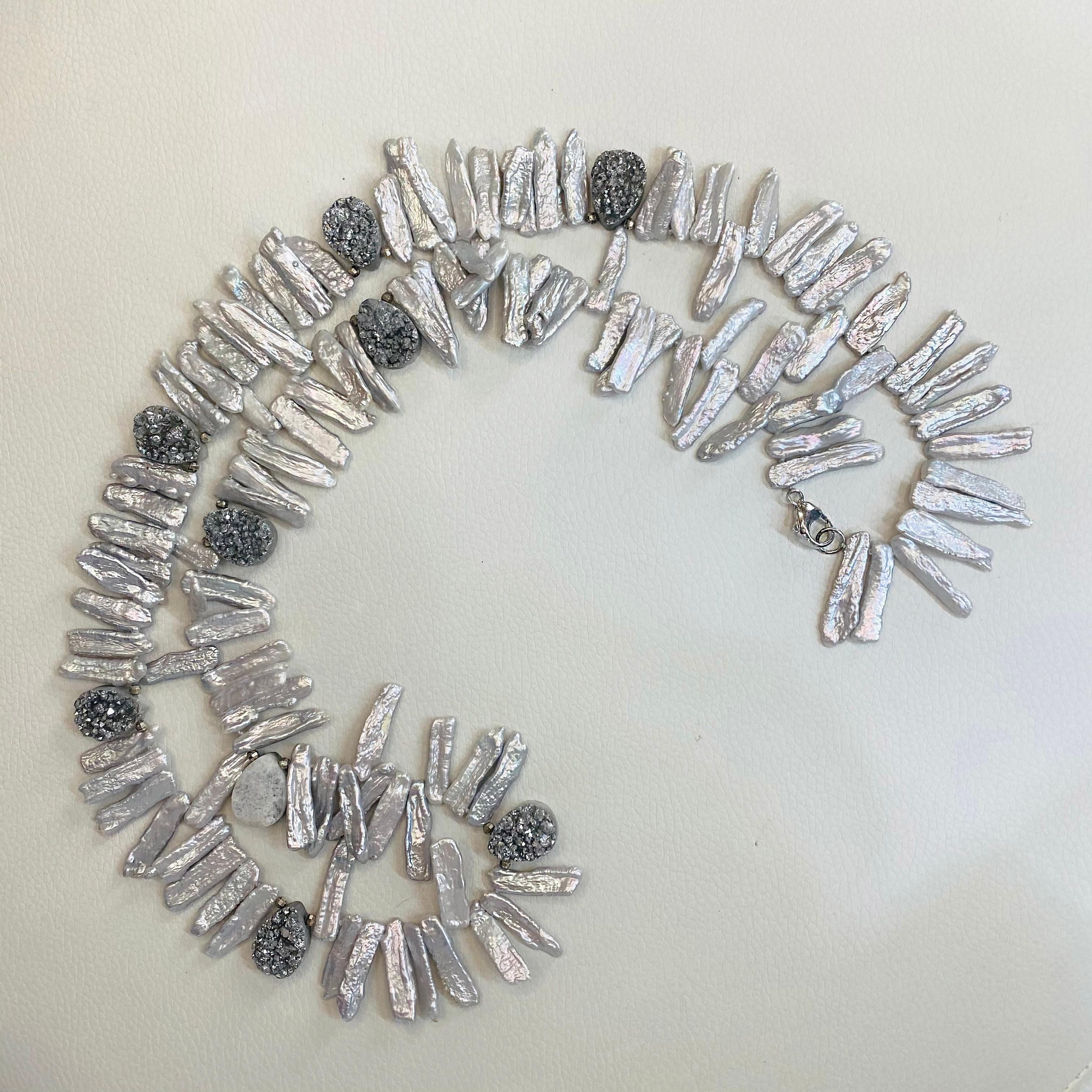 Collier de perles de culture et perles de Drusy véritables, double perle Neuf - En vente à Austin, TX