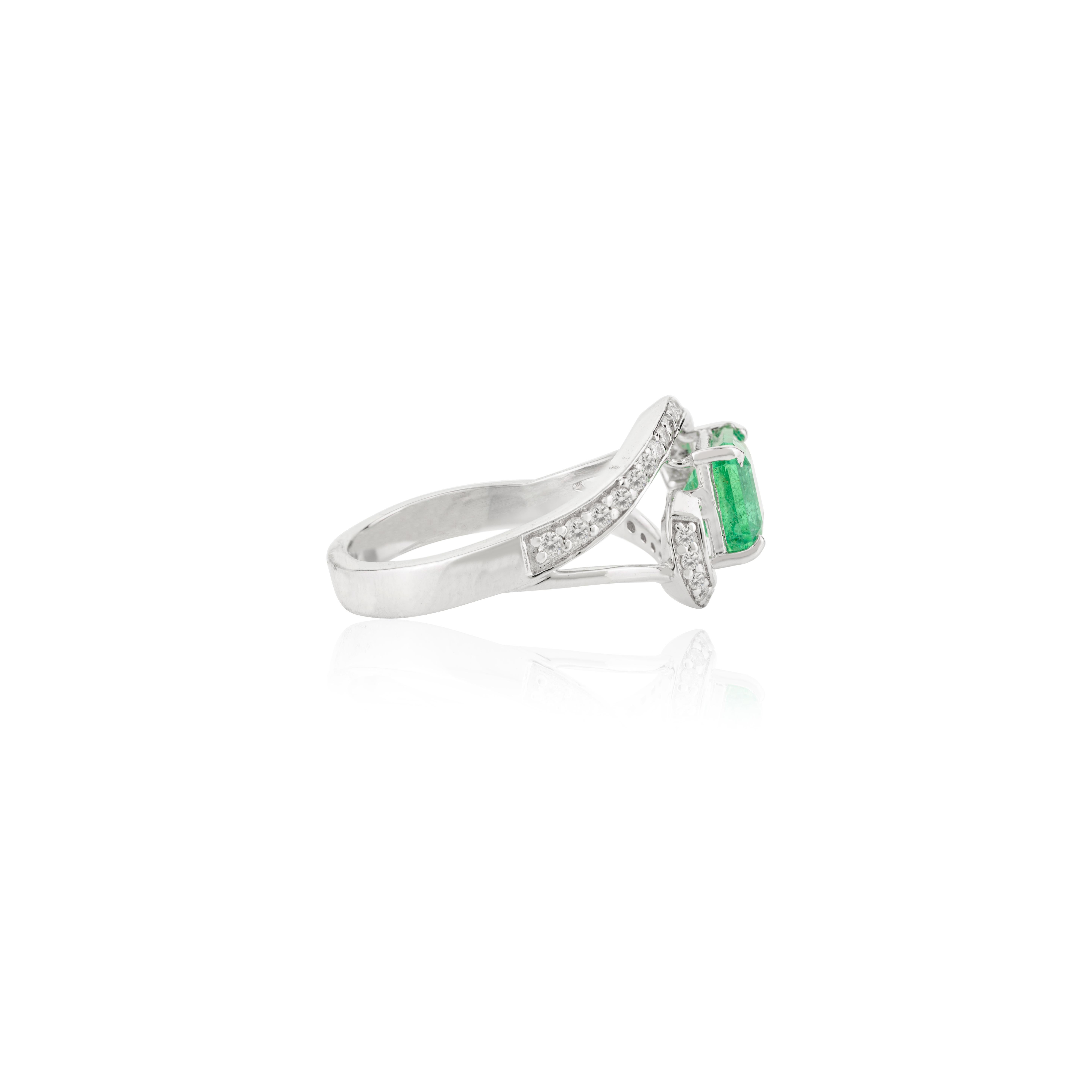 For Sale:  Genuine Cushion Emerald Diamond Wedding Ring for Women in 18k Solid White Gold 3