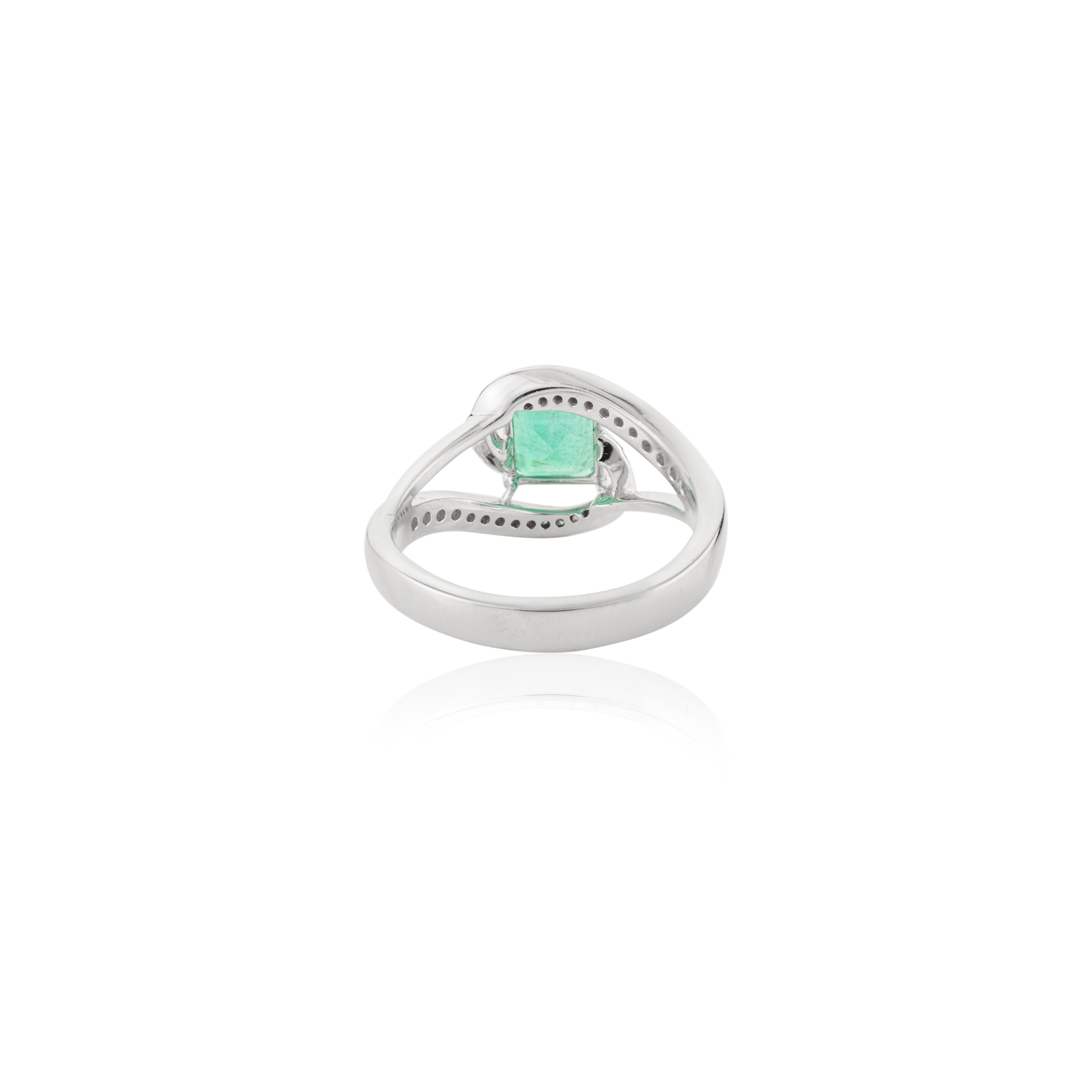 For Sale:  Genuine Cushion Emerald Diamond Wedding Ring for Women in 18k Solid White Gold 5