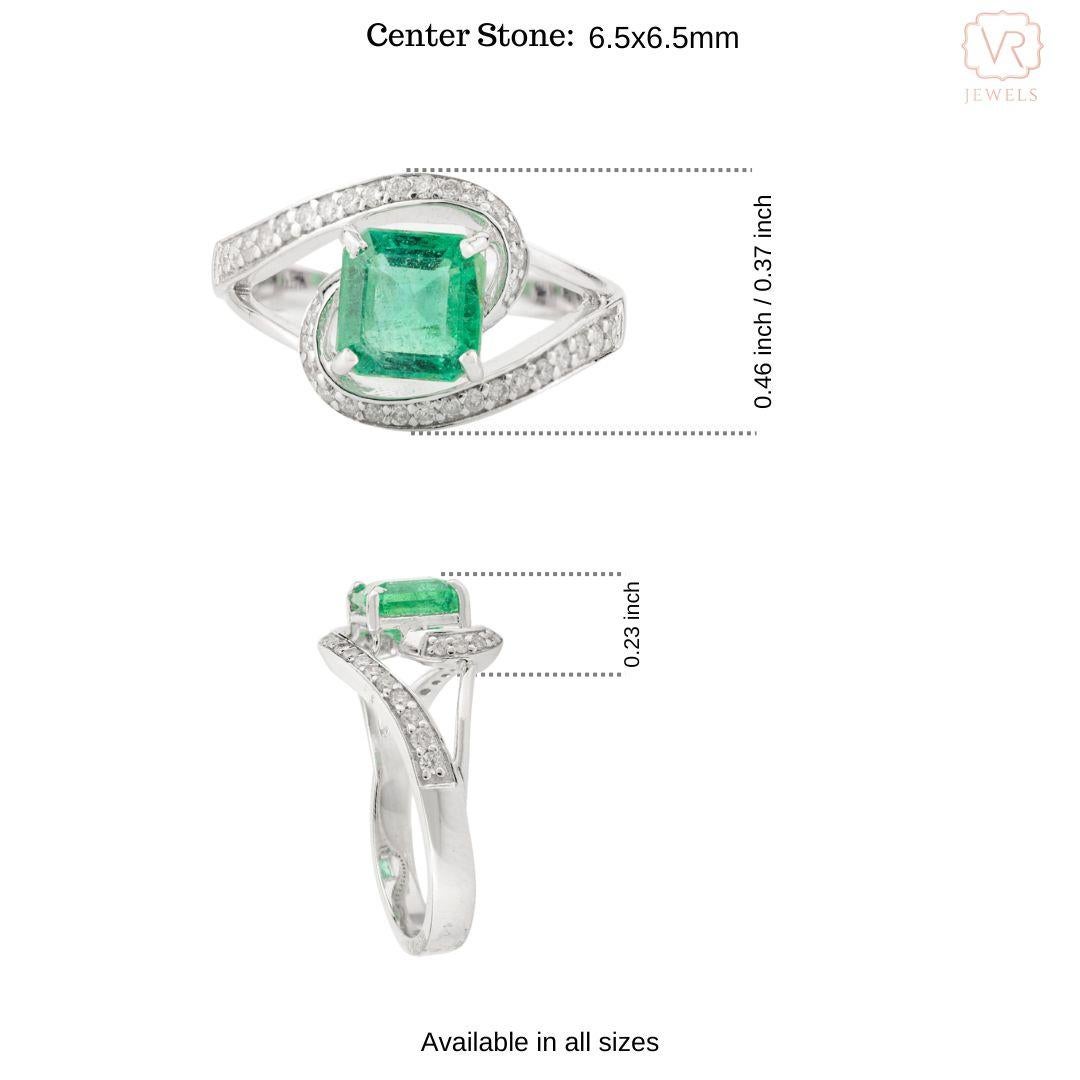 For Sale:  Genuine Cushion Emerald Diamond Wedding Ring for Women in 18k Solid White Gold 9