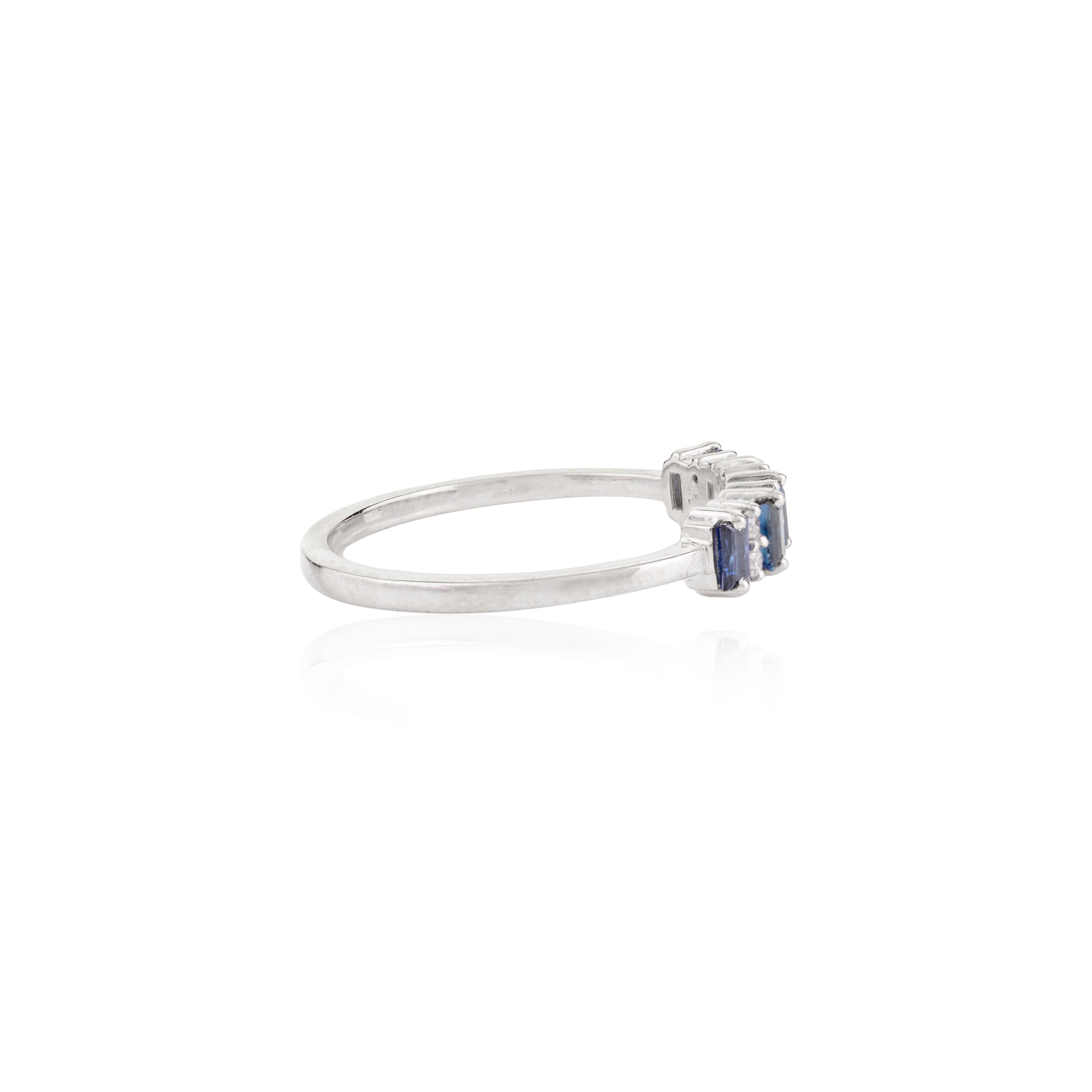 For Sale:  Genuine Deep Blue Sapphire Diamond Sleek Birthstone Band Ring in 14k White Gold 7