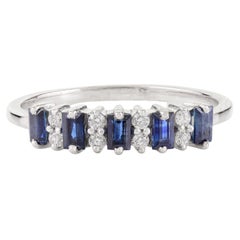 Bague en or blanc 14k avec diamant et saphir bleu foncé véritable pour pierres de naissance
