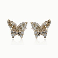 Genuine Diamond 14k Gold Butterfly Stud Earrings Push Back Fine Jewelry