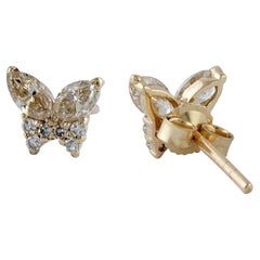 Genuine Diamond 14k Gold Butterfly Stud Earrings Push Back Fine Jewelry