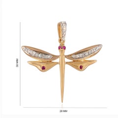 Genuine Diamond 14k Yellow Gold Dragonfly Pendant Fine Ruby Jewelry