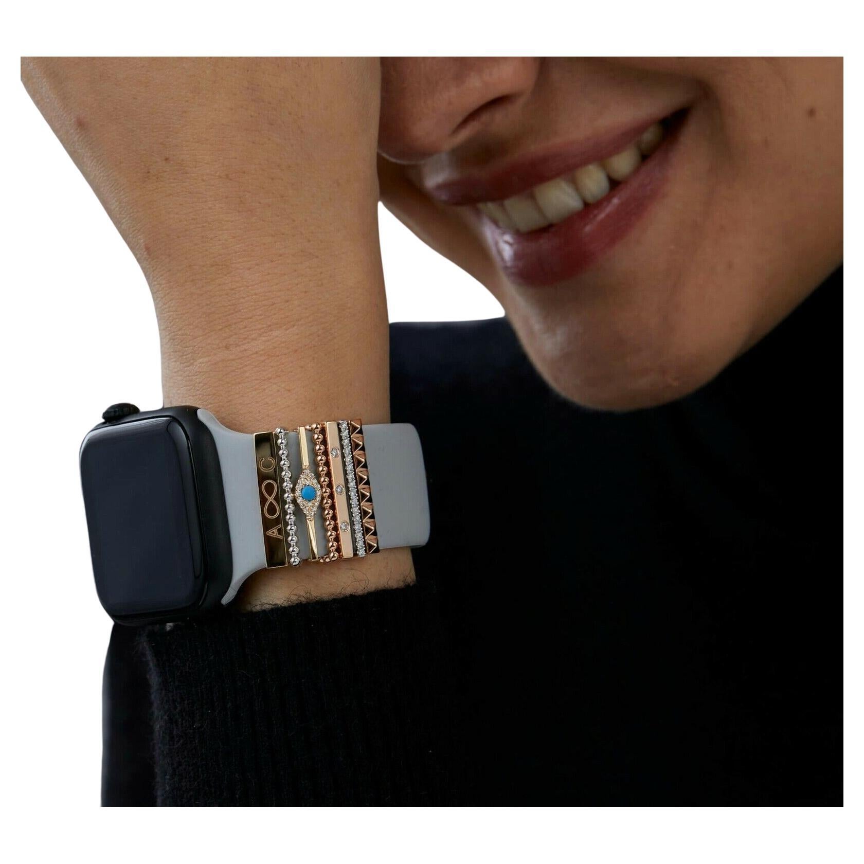 Véritable diamant Accents Bar Smart Watch Band Charm 14k Solid Gold Accessoires. en vente