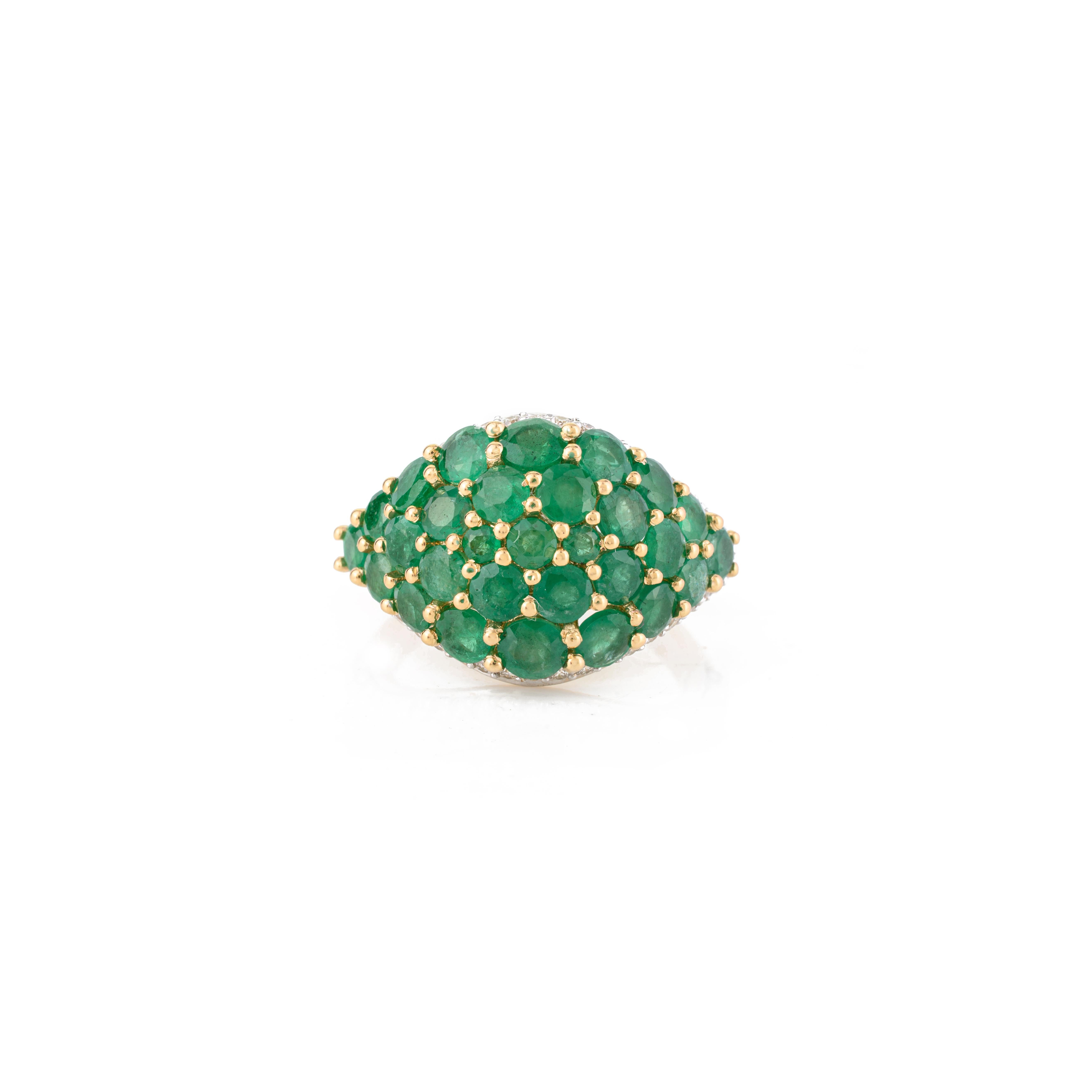 For Sale:  Genuine Diamond and 3.6 CTW Emerald Cluster Dome Ring in 18k Yellow Gold 3