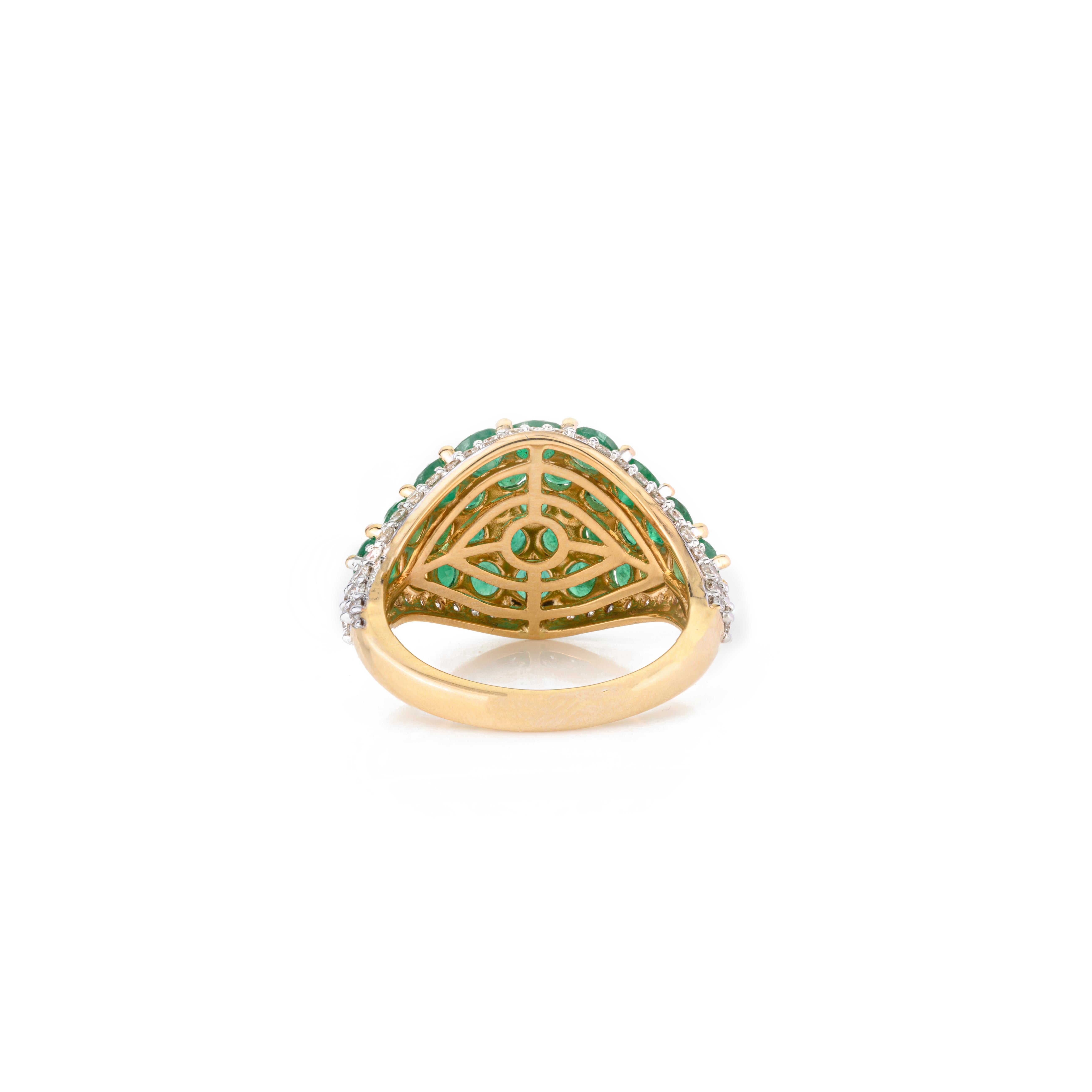 For Sale:  Genuine Diamond and 3.6 CTW Emerald Cluster Dome Ring in 18k Yellow Gold 5